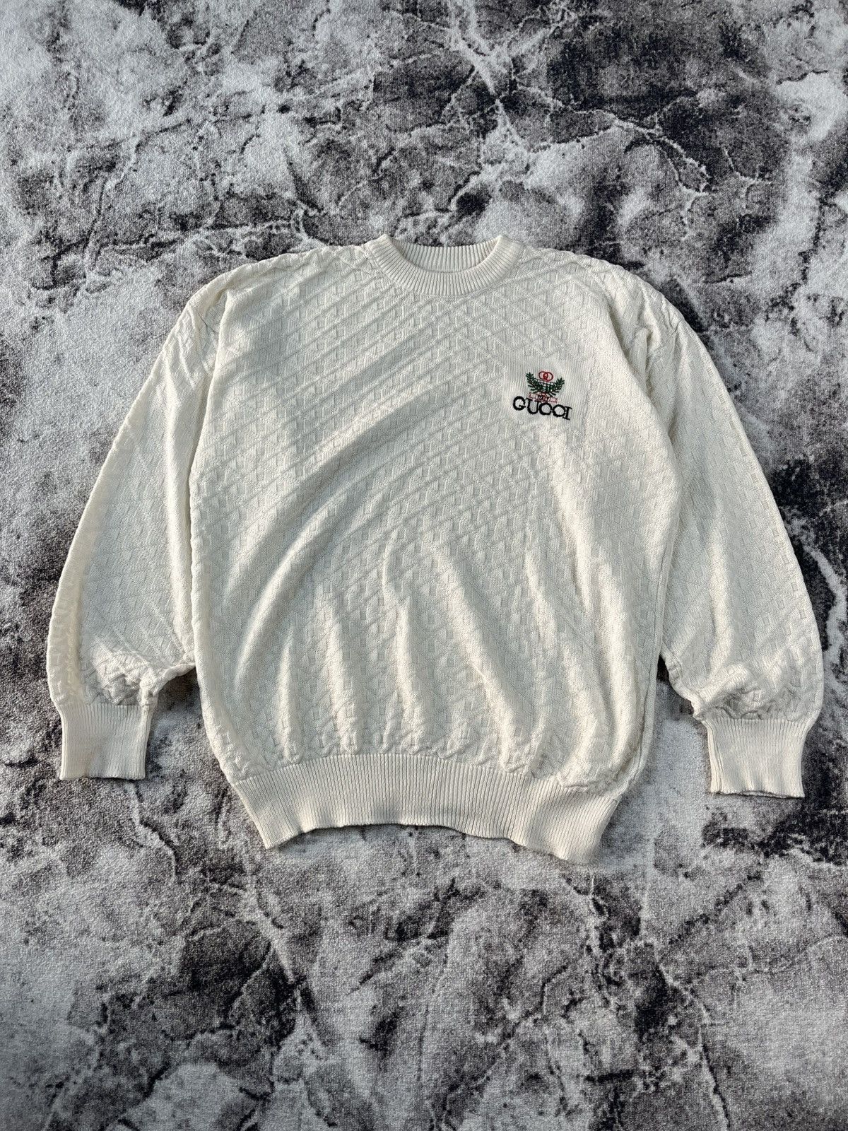 Other Vintage Gucci Style Knit Sweater Logo Embroidery Cream Size US XL / EU 56 / 4 - 1 Thumbnail
