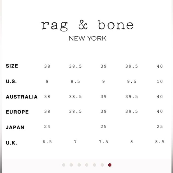 Rag and bone store shoe size chart