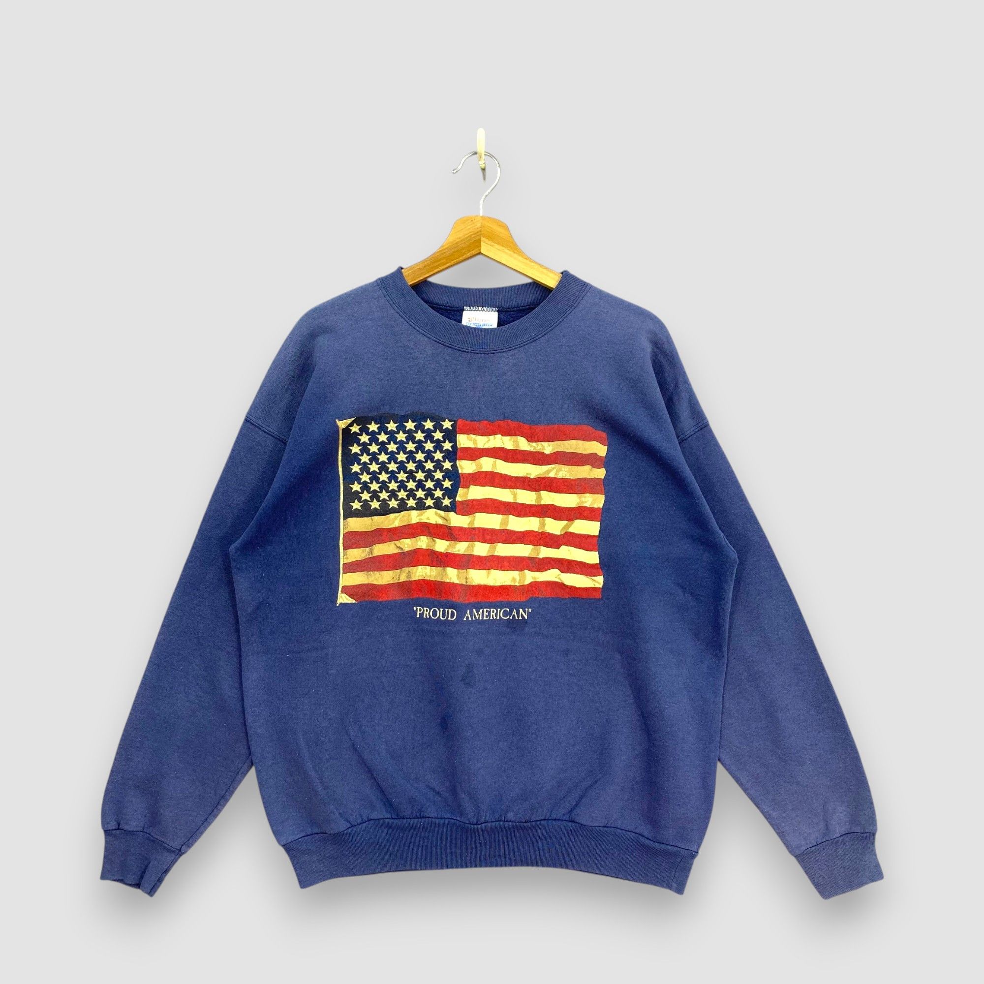 Vintage Vintage 90s Hanes Proud American Flag Pullover Sweatshirt Size US L / EU 52-54 / 3 - 1 Thumbnail