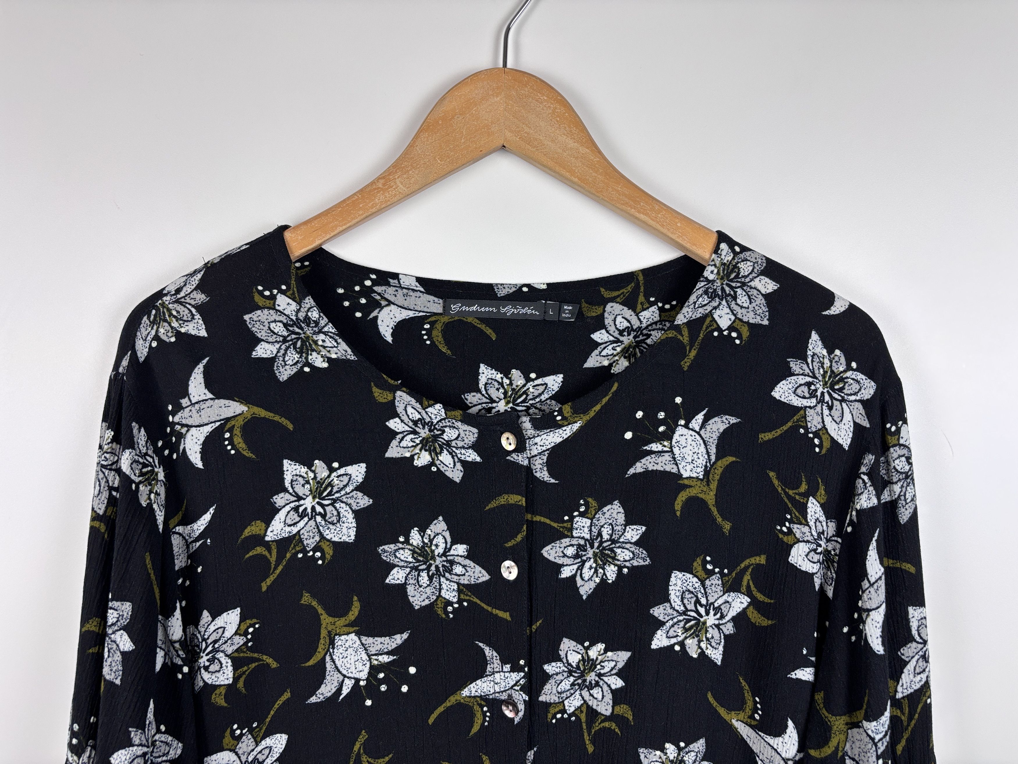 Gudrun Sjoden Gudrun Sjoden Tunic Babydoll Floral Shirt Dress Black Size L Size L / US 10 / IT 46 - 2 Thumbnail