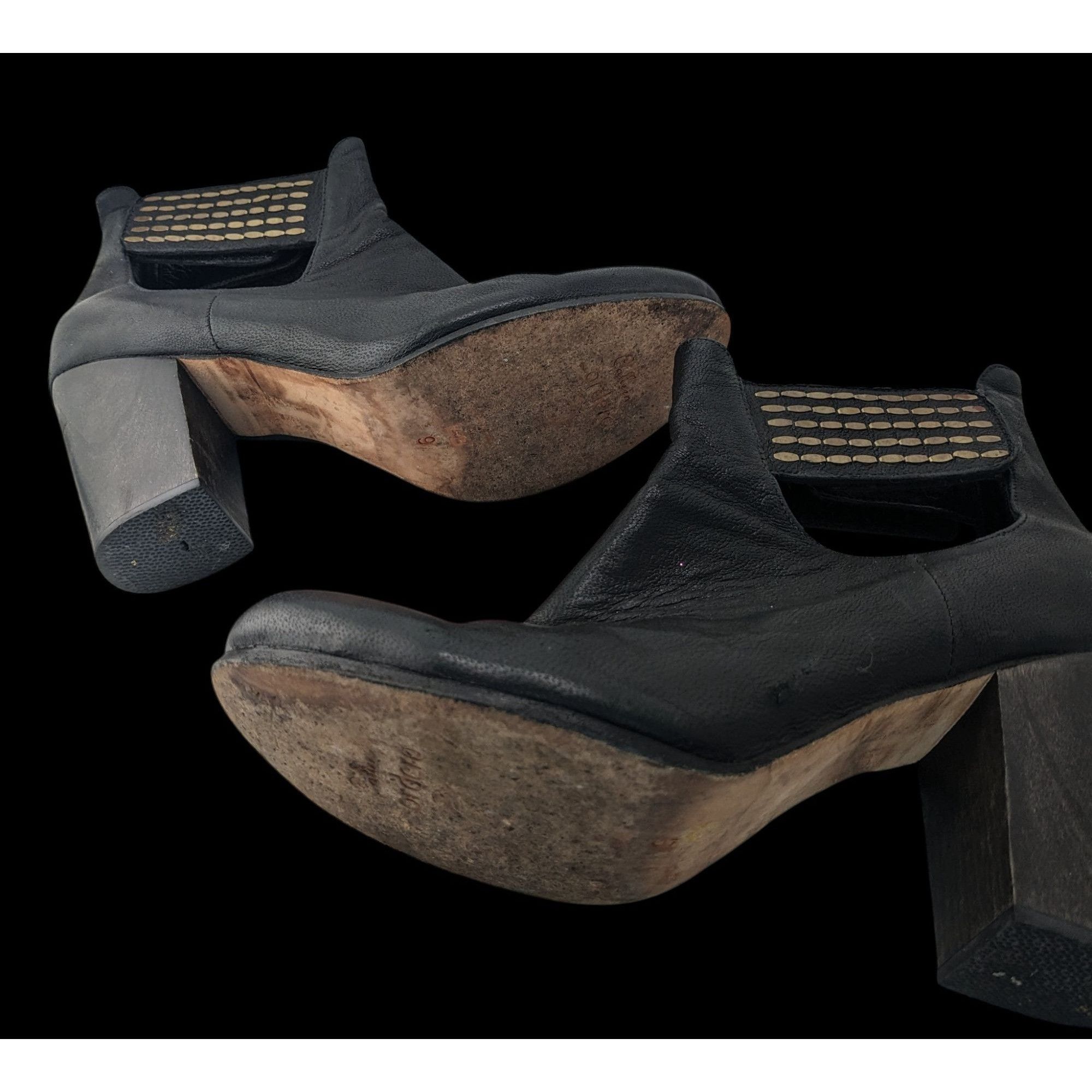 Other Vintage Calleen Cordero Black Cutout Leather Heeled Booties Size US 9 / IT 39 - 10 Thumbnail