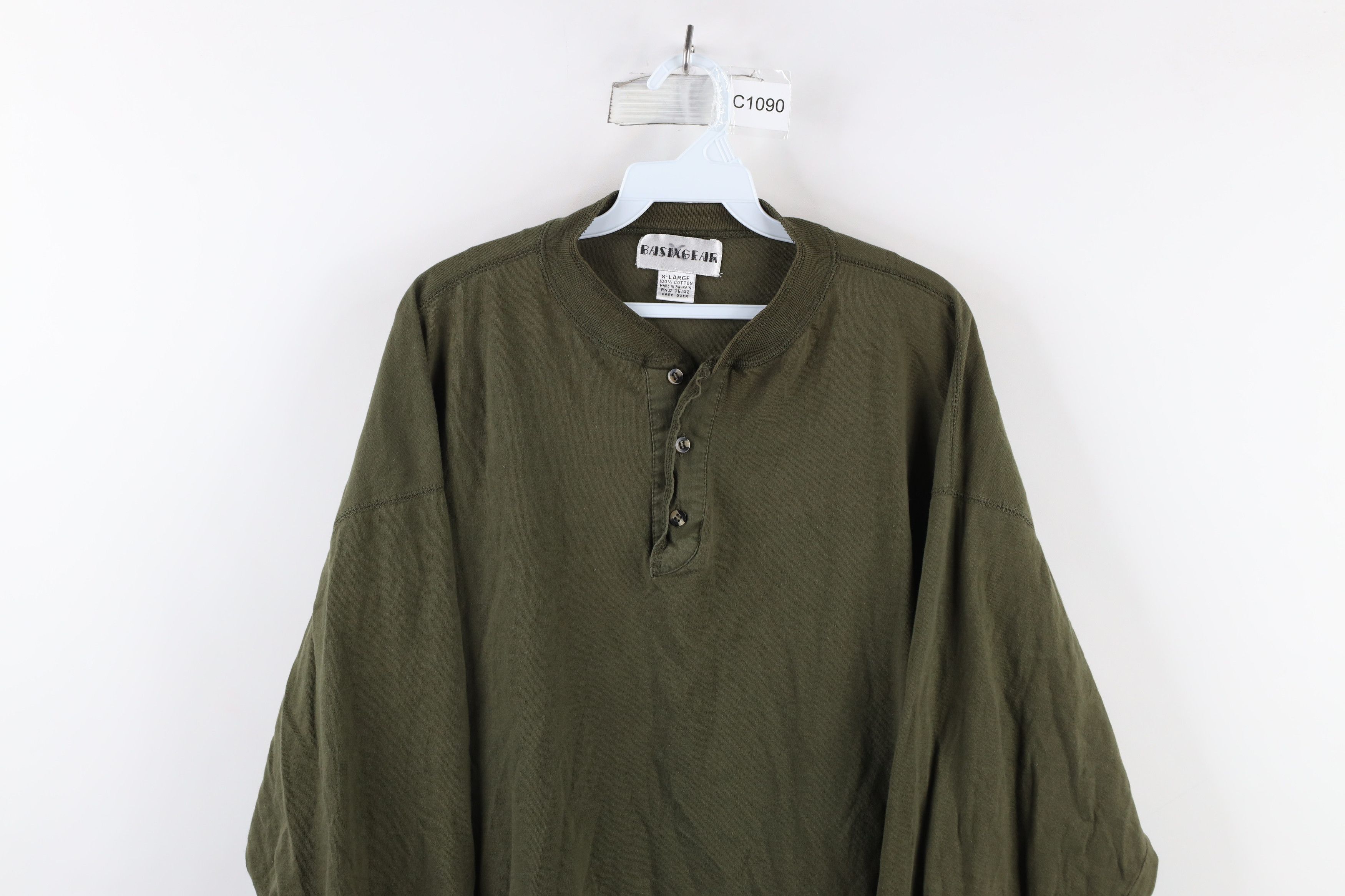Vintage Vintage 90s Streetwear Long Sleeve Henley T-Shirt Olive Size US XL / EU 56 / 4 - 2 Thumbnail