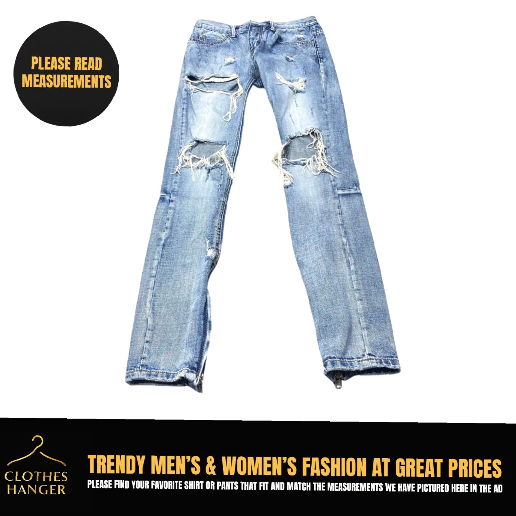 MNML VINTAGE mnml Distressed Ripped Patch Jeans Size 31x33 Skinny Fit Slim Button Fly Zipper Size US 31 - 2 Thumbnail