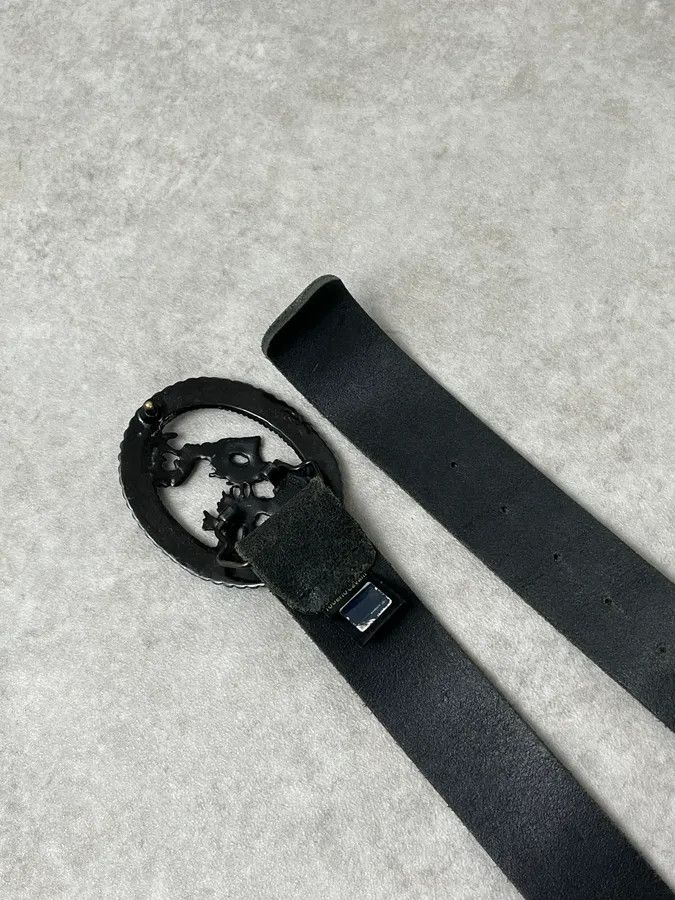 Roberto Cavalli 2000s Cavalli Asian Dragon Buckle Eroded Black Leather Belt Size ONE SIZE - 4 Thumbnail