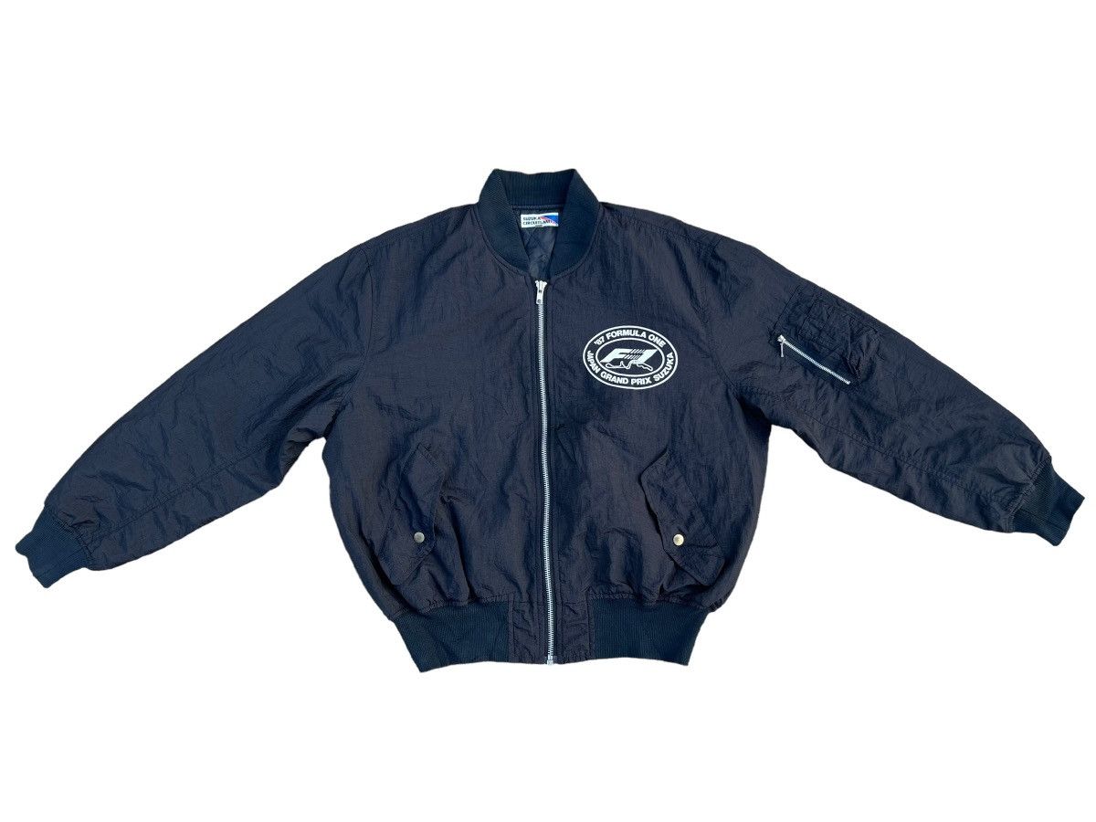 image of Vintage ‘87 Formula 1 Japan Grand Prix Suzuka Bomber in Black, Men's (Size Medium)