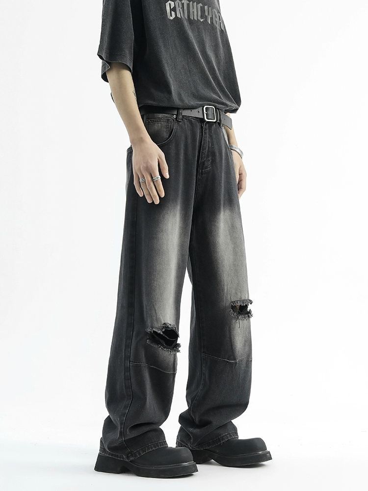 Japanese Brand Men's high street straight wide-leg washed distressed jeans Size US 32 / EU 48 - 5 Thumbnail