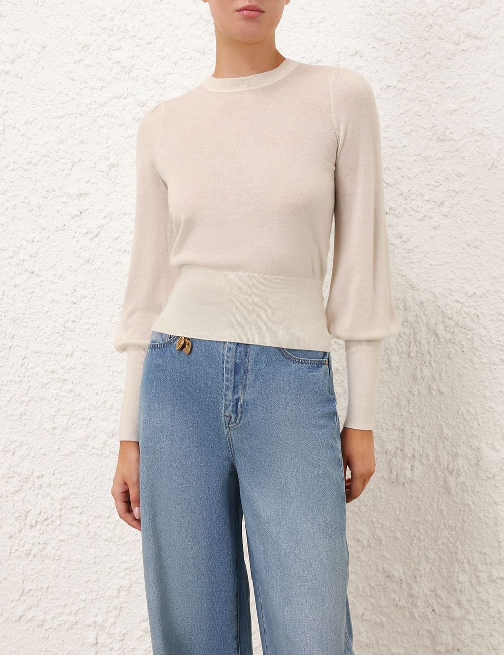 Zimmermann oc11z1025 Blouson Cashmere Sweater in Beige Size L / US 10 / IT 46 - 2 Thumbnail