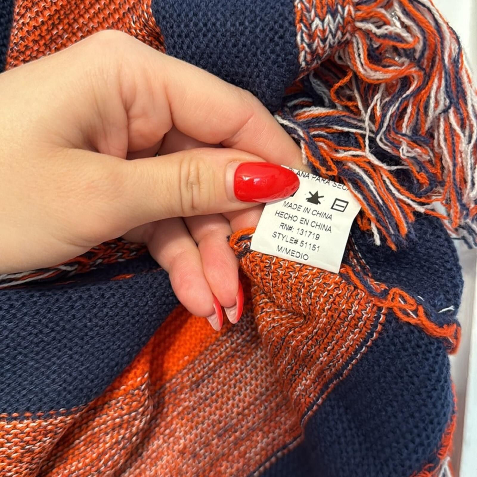 Other Vintage Havana Orange and Navy Fringe Poncho Sweater Size M / US 6-8 / IT 42-44 - 7 Thumbnail