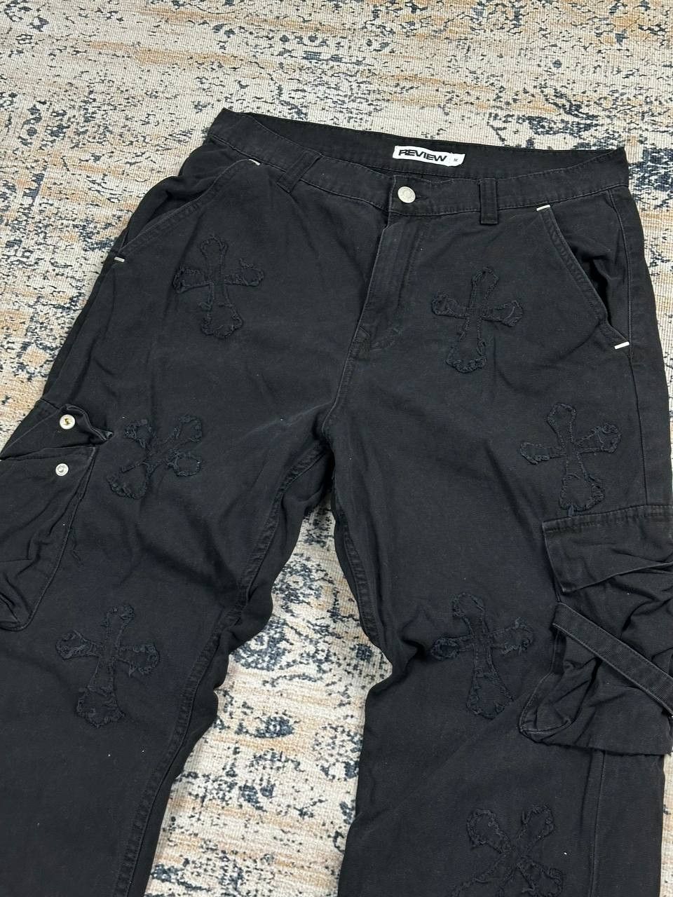 Review Avant Garde Black Cargo Cross Baggy Rap Pants Bondage Size US 32 / EU 48 - 3 Thumbnail