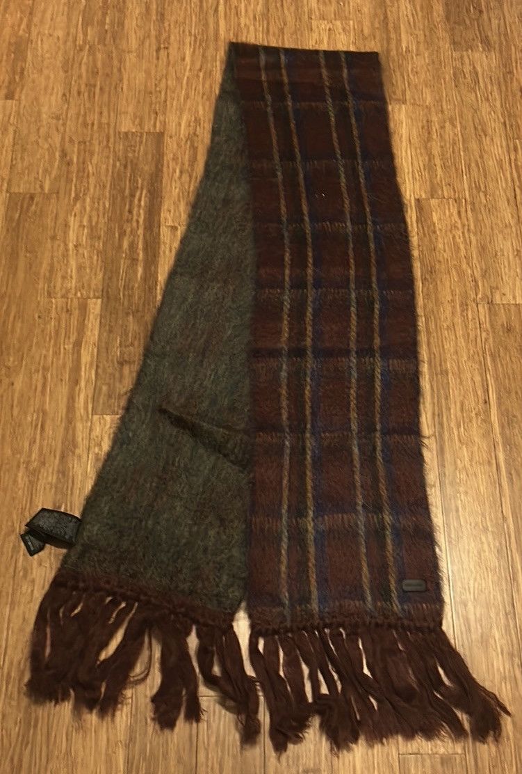 Saint Laurent Paris Saint Laurent Tartan Knit Fringed Scarf in Mohair Blend Size ONE SIZE - 2 Thumbnail