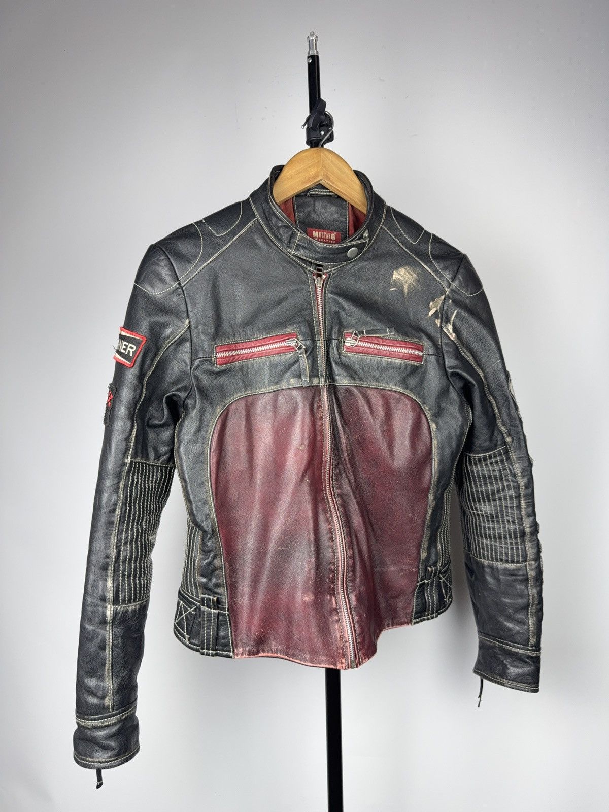 Mustang 00s Mustang Faded Leather Biker Jacket Vintage Racing Moto Size M / US 6-8 / IT 42-44 - 1 Thumbnail