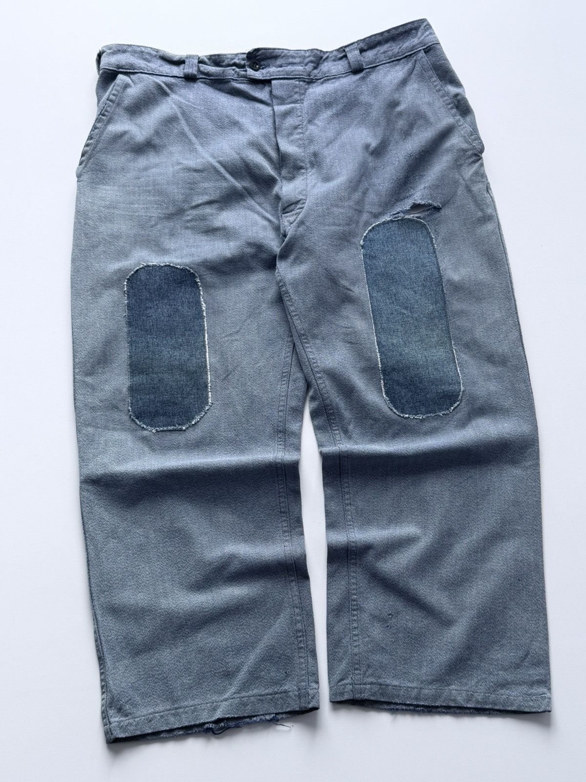 Vetra Vintage 80s French Denim Patchwork Distressed Work Pants Size US 36 / EU 52 - 2 Thumbnail