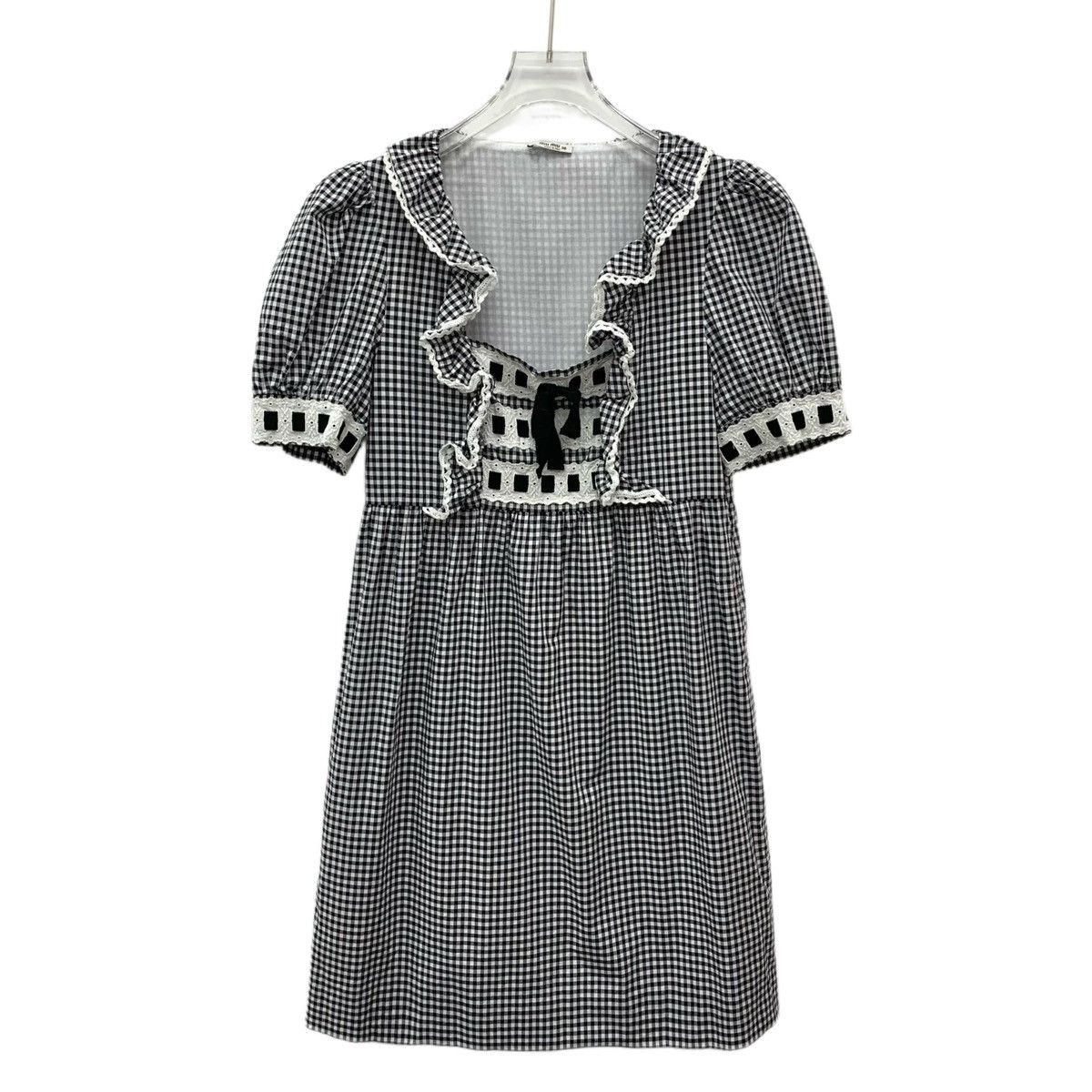 Miu Miu Miu Miu Plaid Ruffled Square Short Sleeve Dress K26WX Size XS / US 0-2 / IT 36-38 - 1 Thumbnail