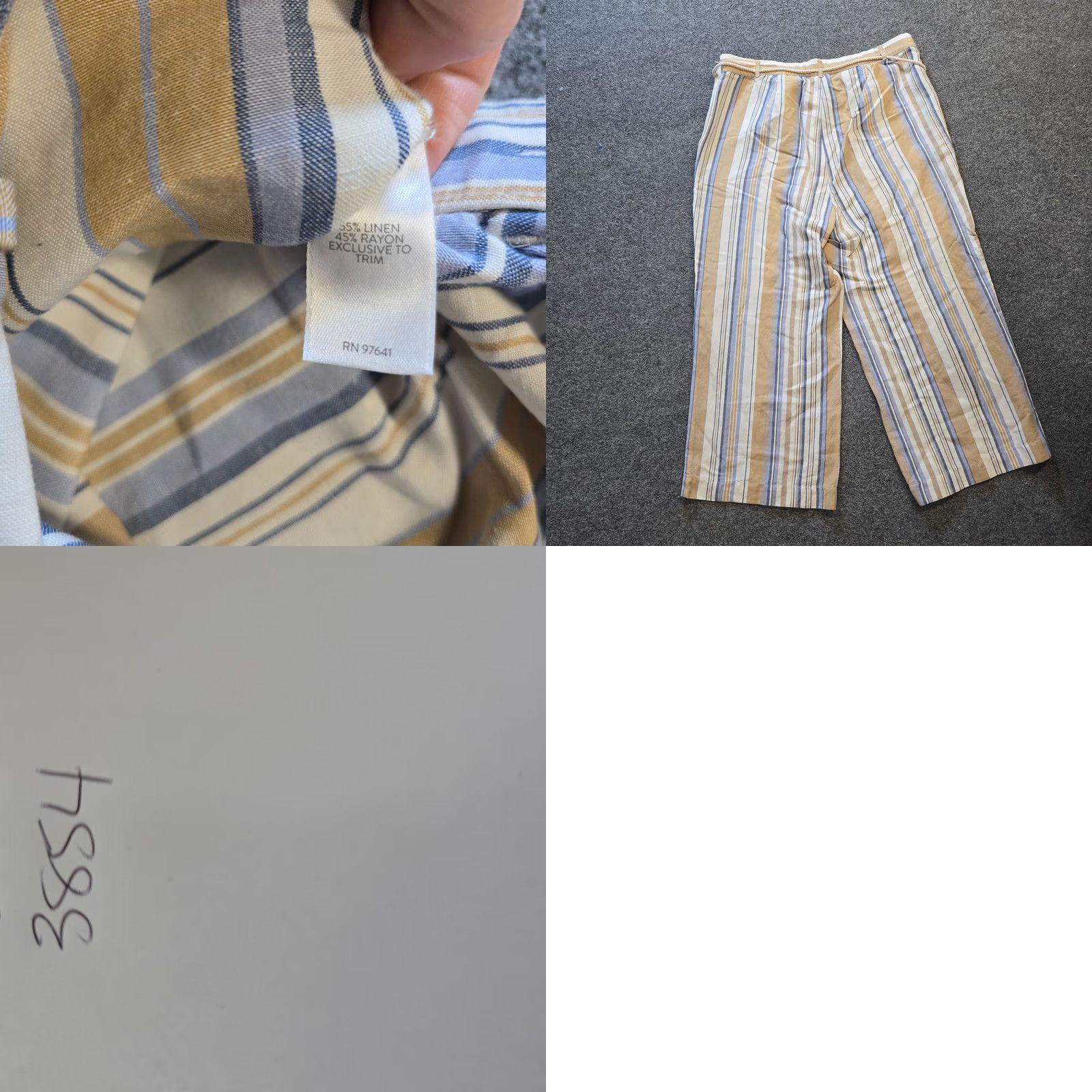J. Jill J. Jill Pants Womens 1X Blue Tan Stripe Wide-Leg Linen Crop Belted Beachy Capsule Shirt Size 40" / US 18 - 8 Thumbnail