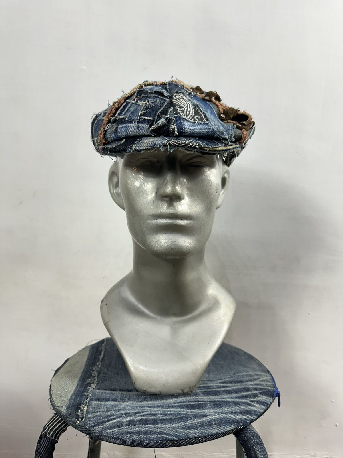 Art Comes First Custom Made Distressed Denim Paisley patchwork Newsboy hats Size ONE SIZE - 2 Thumbnail