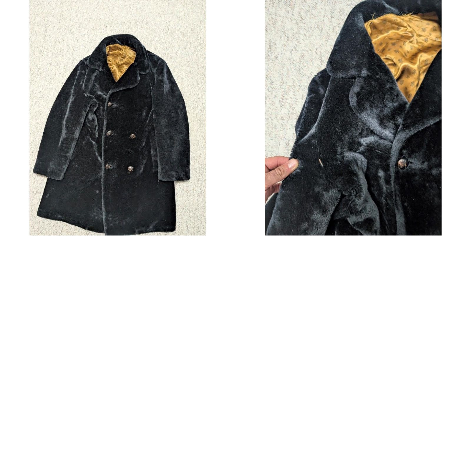 Doublet VINTAGE 1960s FAUX FUR OVERCOAT Double Breasted L Black 1970s acrylic FUNKY - Mens Overcoat Coat 44 Chest Large Royal Sealino Size US L / EU 52-54 / 3 - 9 Thumbnail
