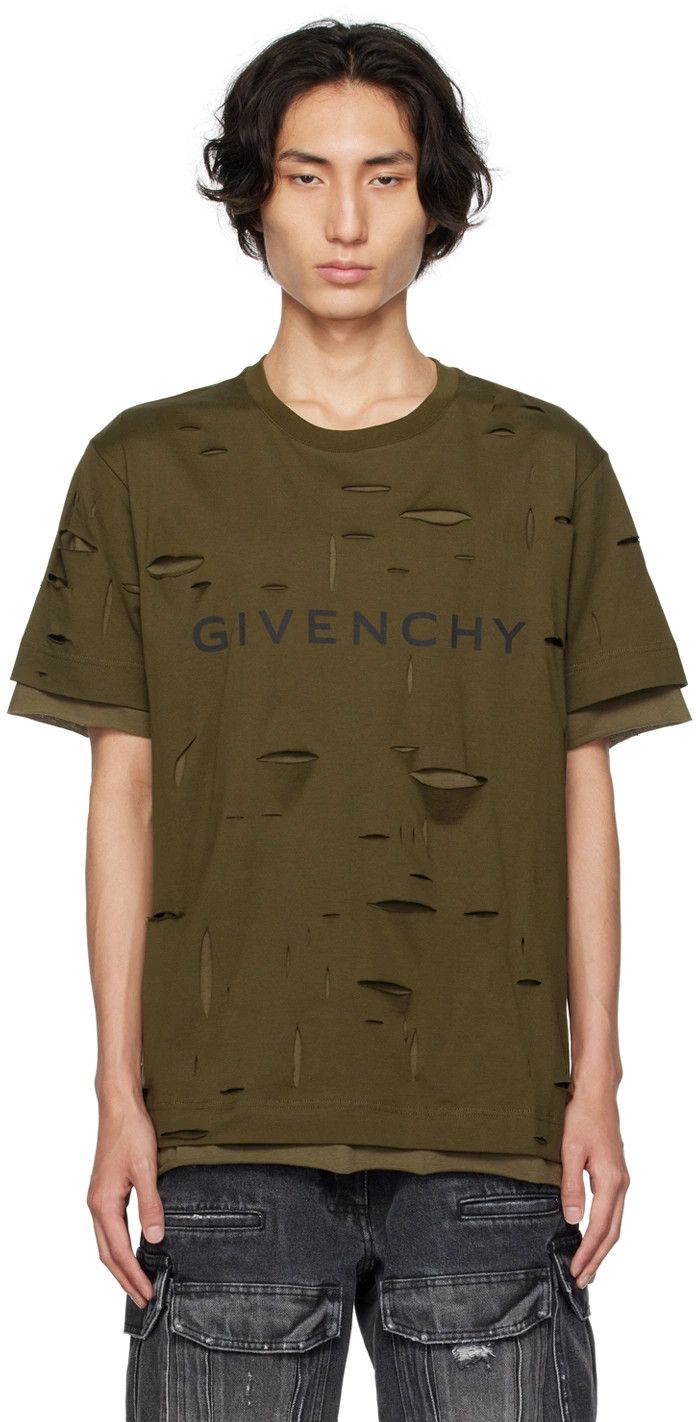 Givenchy Khaki Double Layer Cut-Out T-Shirt Size US XXS / EU 40 - 4 Thumbnail