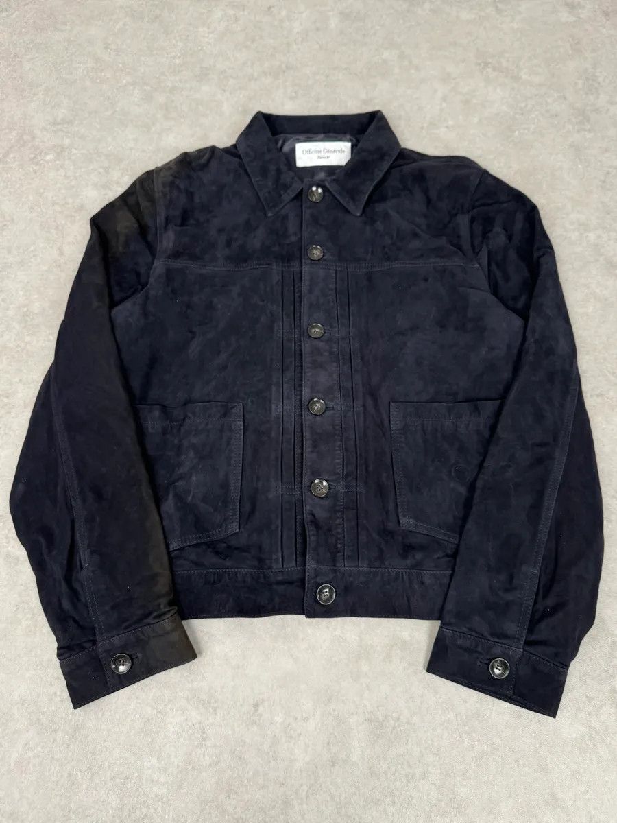 Vintage SS2022 Officine Generale Navy Suede Leather Buttoned Classy Jacket Size US L / EU 52-54 / 3 - 1 Thumbnail