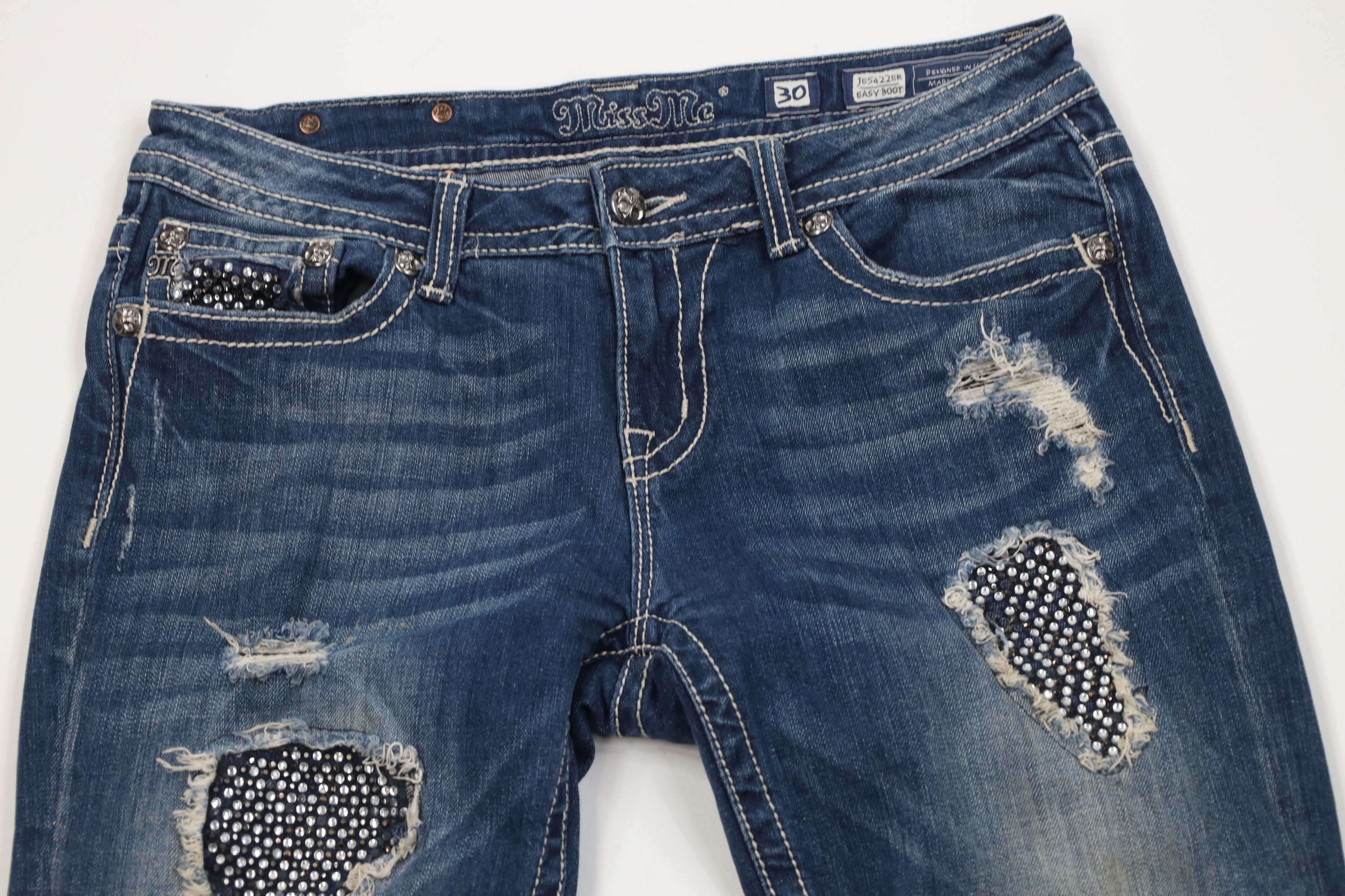 Miss Me Miss Me Rhinestone Thick Stitch Easy Boot Cut Flared Jeans Size 30" / US 8 / IT 44 - 2 Thumbnail