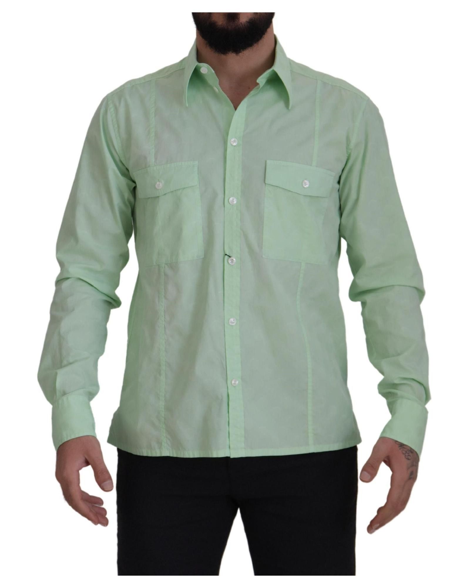 image of Dolce Gabbana Long Sleeves Button Down Shirt in Green, Men's (Size XL)