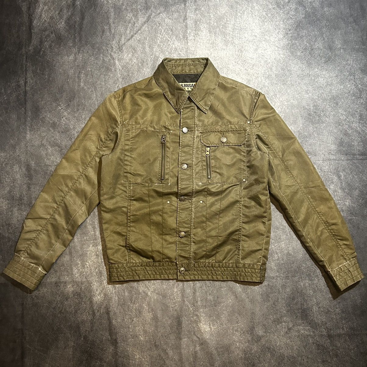 Japanese Brand × Kansai Yamamoto × Vintage Kansai Jeans Riveted Utility Cargo Jacket Green Size US M / EU 48-50 / 2 - 1 Thumbnail