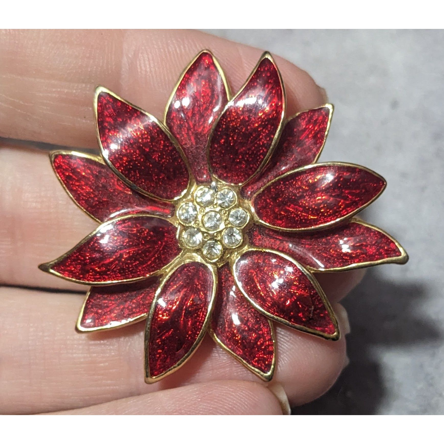Other Vintage SFJ Christmas Enameled Poinsettia Brooch Size ONE SIZE - 5 Thumbnail