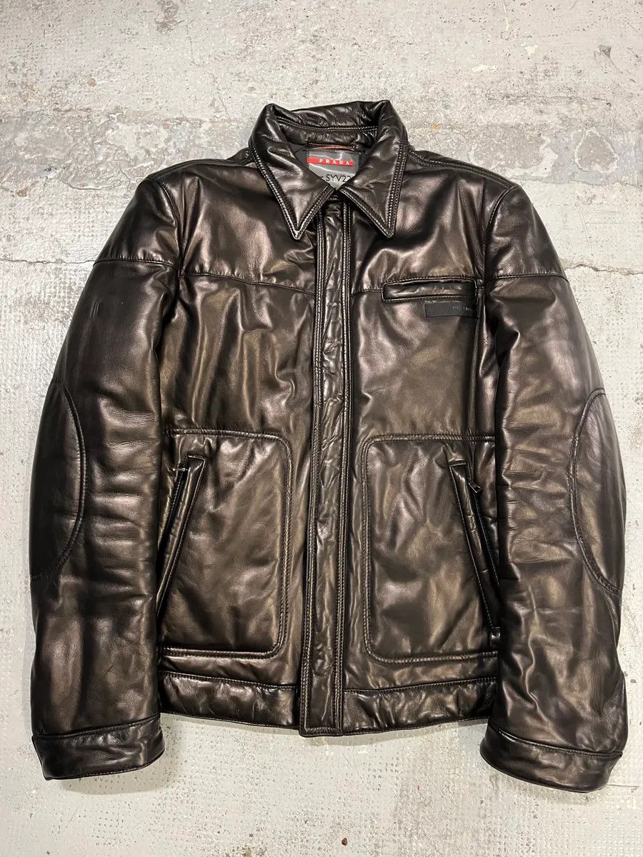 Prada 2000s Prada Brown Leather Bomber Jacket Size US M / EU 48-50 / 2 - 1 Thumbnail