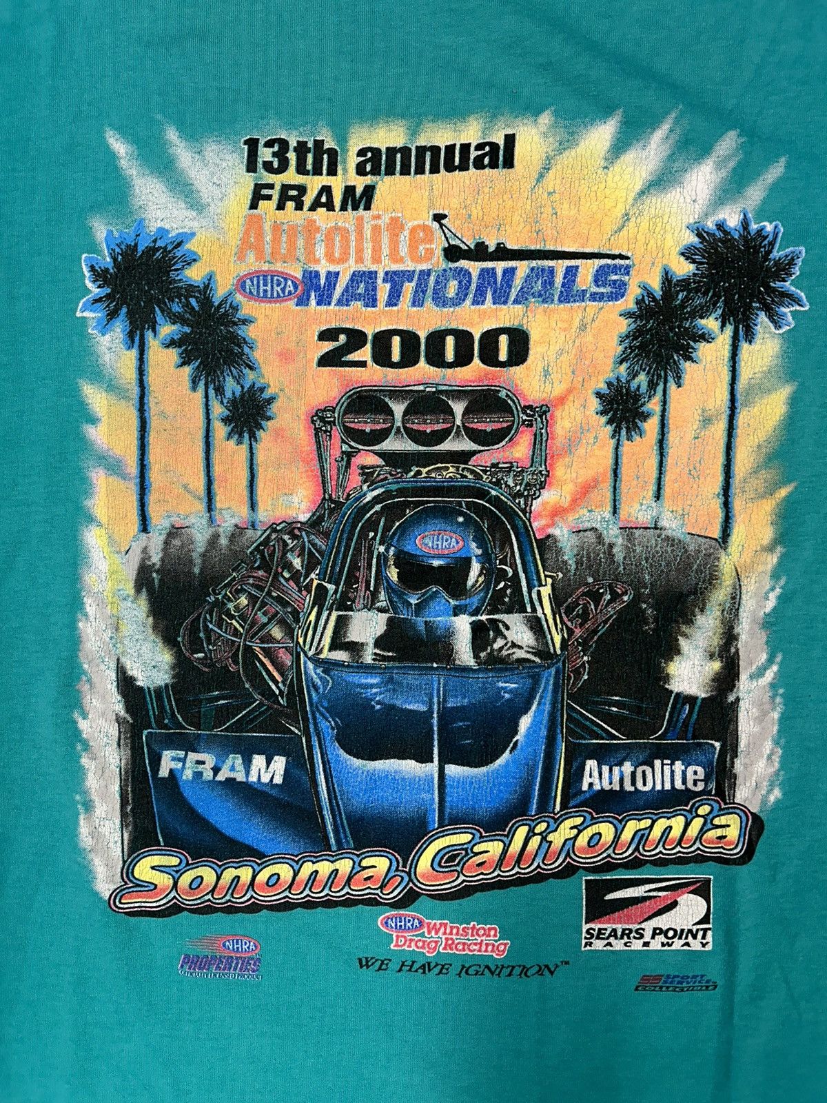 NASCAR × Vintage Crazy Vintage Y2K Essential Turquoise Nascar Racing T-Shirt Size US L / EU 52-54 / 3 - 2 Thumbnail