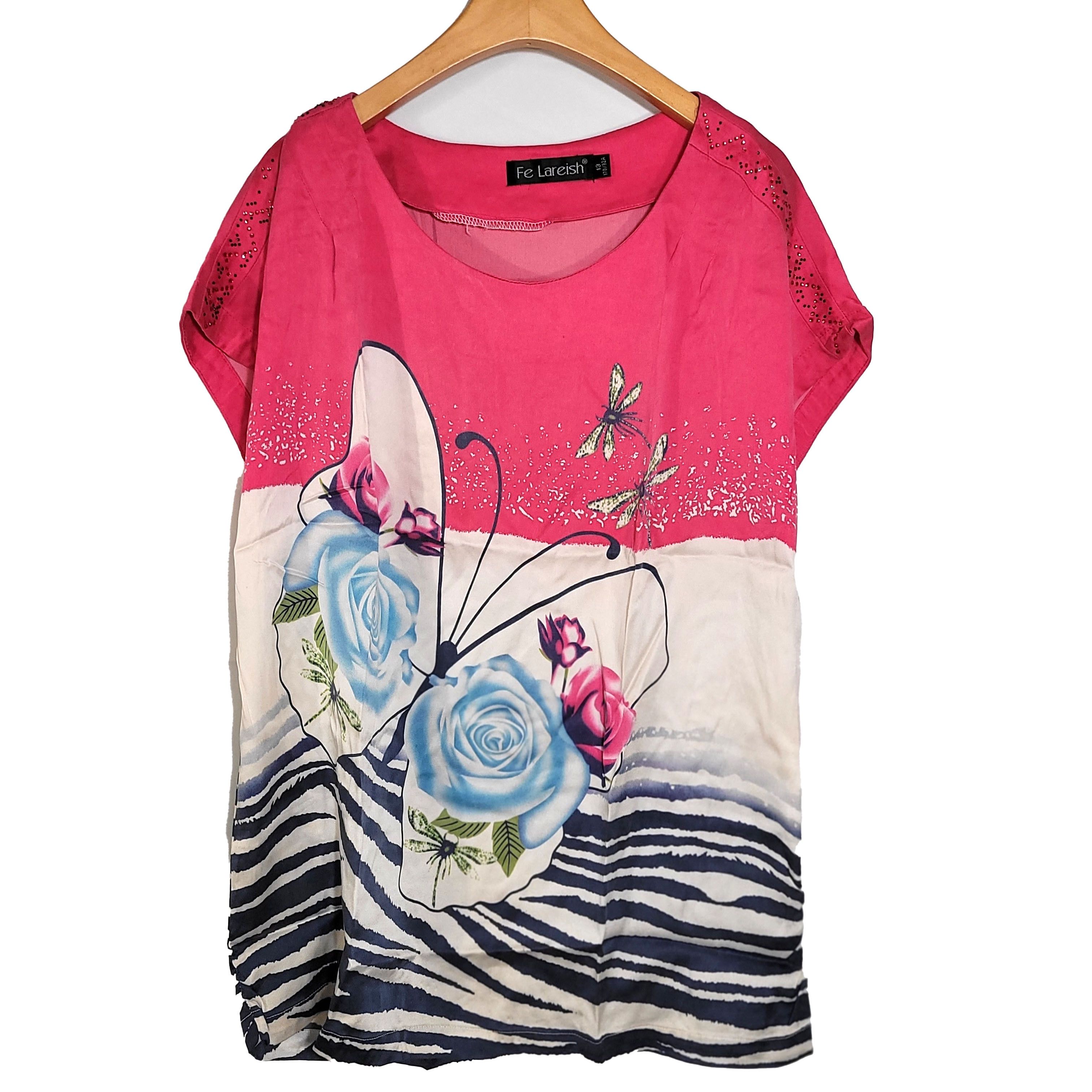 Other Women's 100% Silk Size L Short Sleeve Top Shirt SCE185 Size L / US 10 / IT 46 - 1 Thumbnail