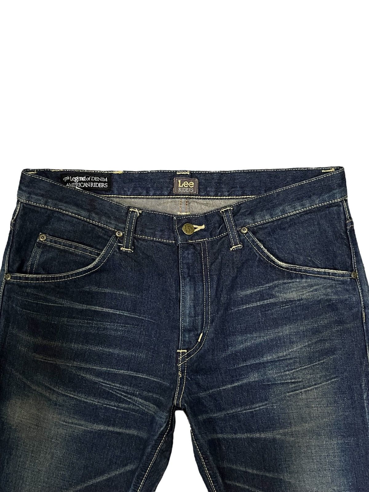 Lee Lee Riders Indigo Washed Leg Distressed Flare Jeans Size US 33 - 2 Thumbnail