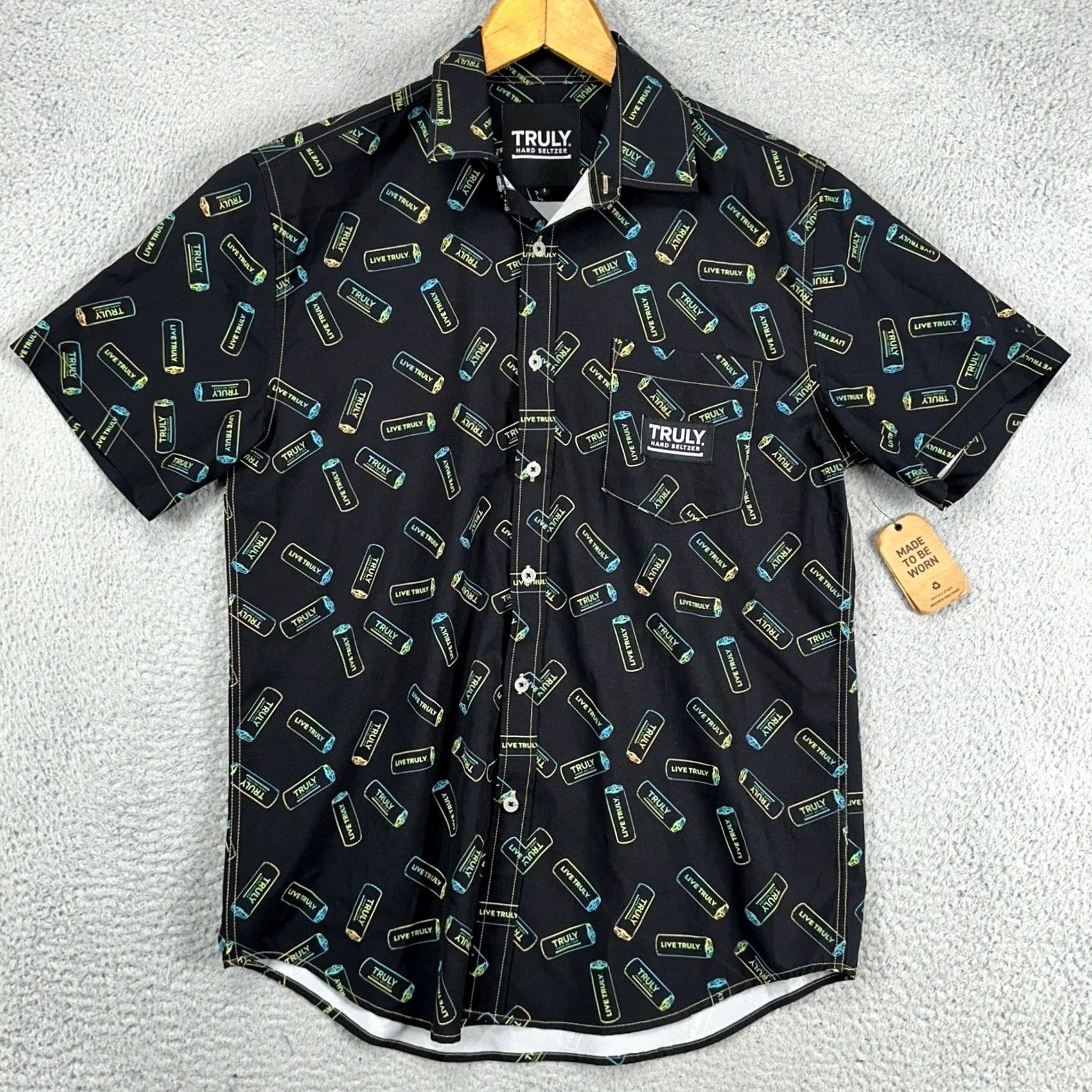 Vintage Truly Hard Seltzer Brist MFG Mens Button Up Shirt Small Black Graphic Print NEW Size US S / EU 44-46 / 1 - 3 Thumbnail