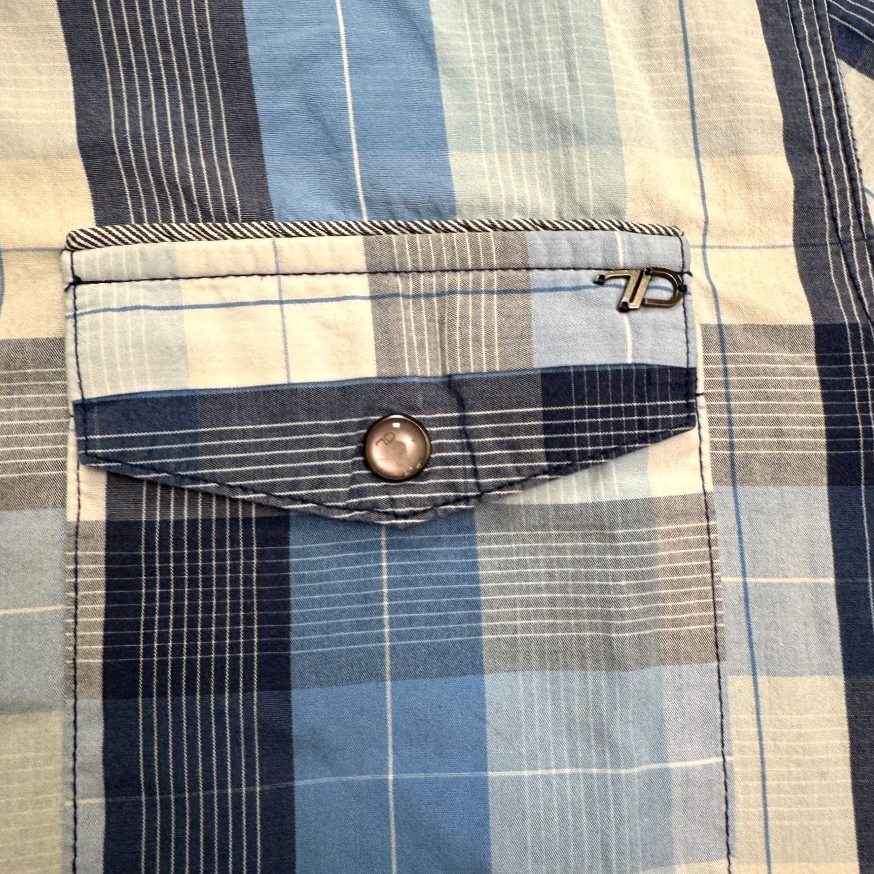 Vintage 7 Diamonds Button-Down Shirt Mens Large Blue Plaid Short Sleeve Cotton Casual Size US L / EU 52-54 / 3 - 5 Thumbnail