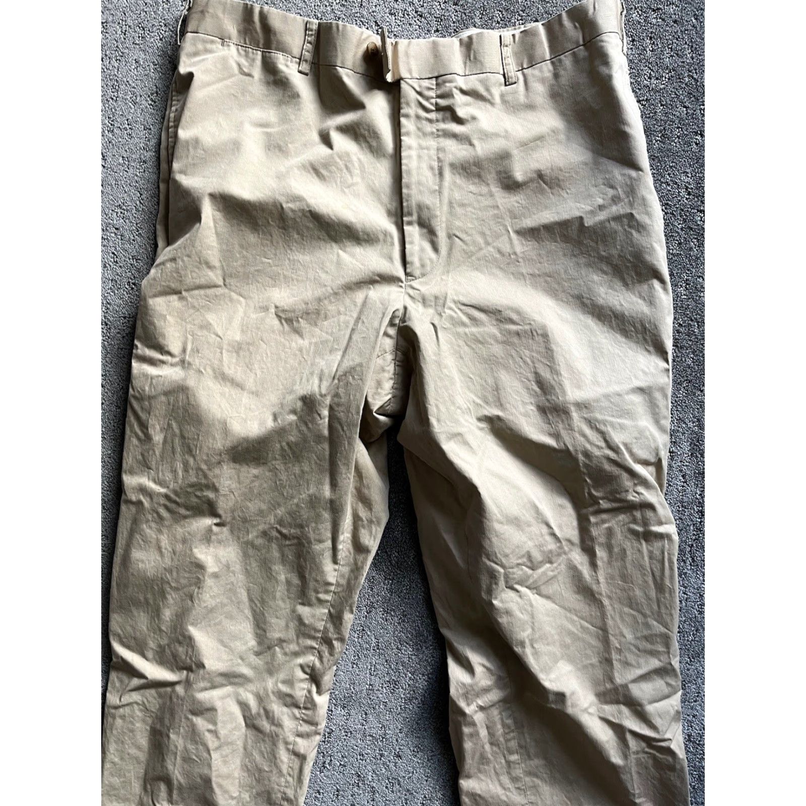 Calvin Klein Calvin Klein Mens Dress Pants Solid Beige 37S Khaki Straight Front Stretch Back Zipper Button Workwear Casual Formal Size US 37 - 2 Thumbnail