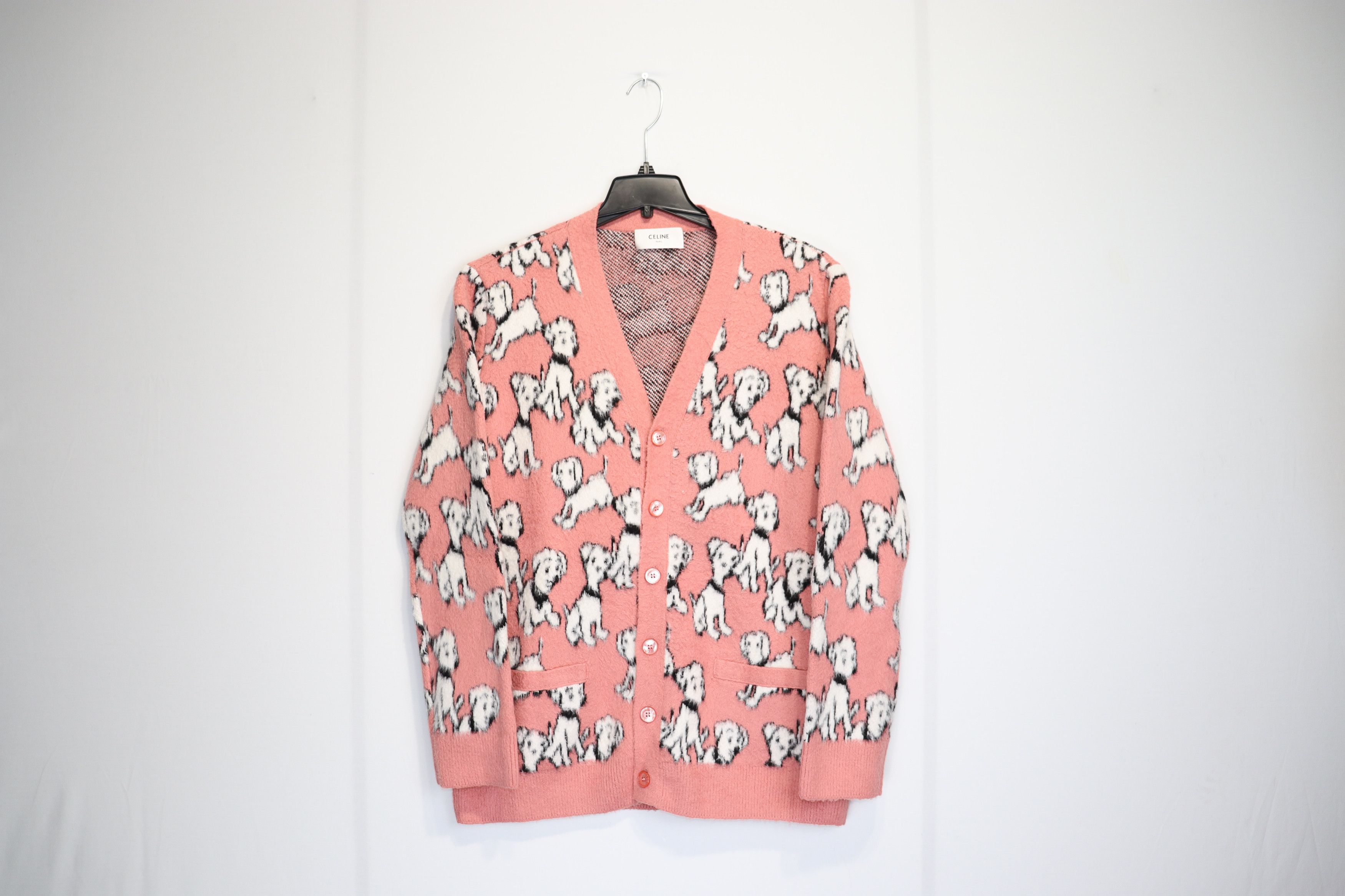 Celine o1rshd1 V Neck Puppy Cotton Blend Cardigan in Pink/Black Size US M / EU 48-50 / 2 - 4 Thumbnail