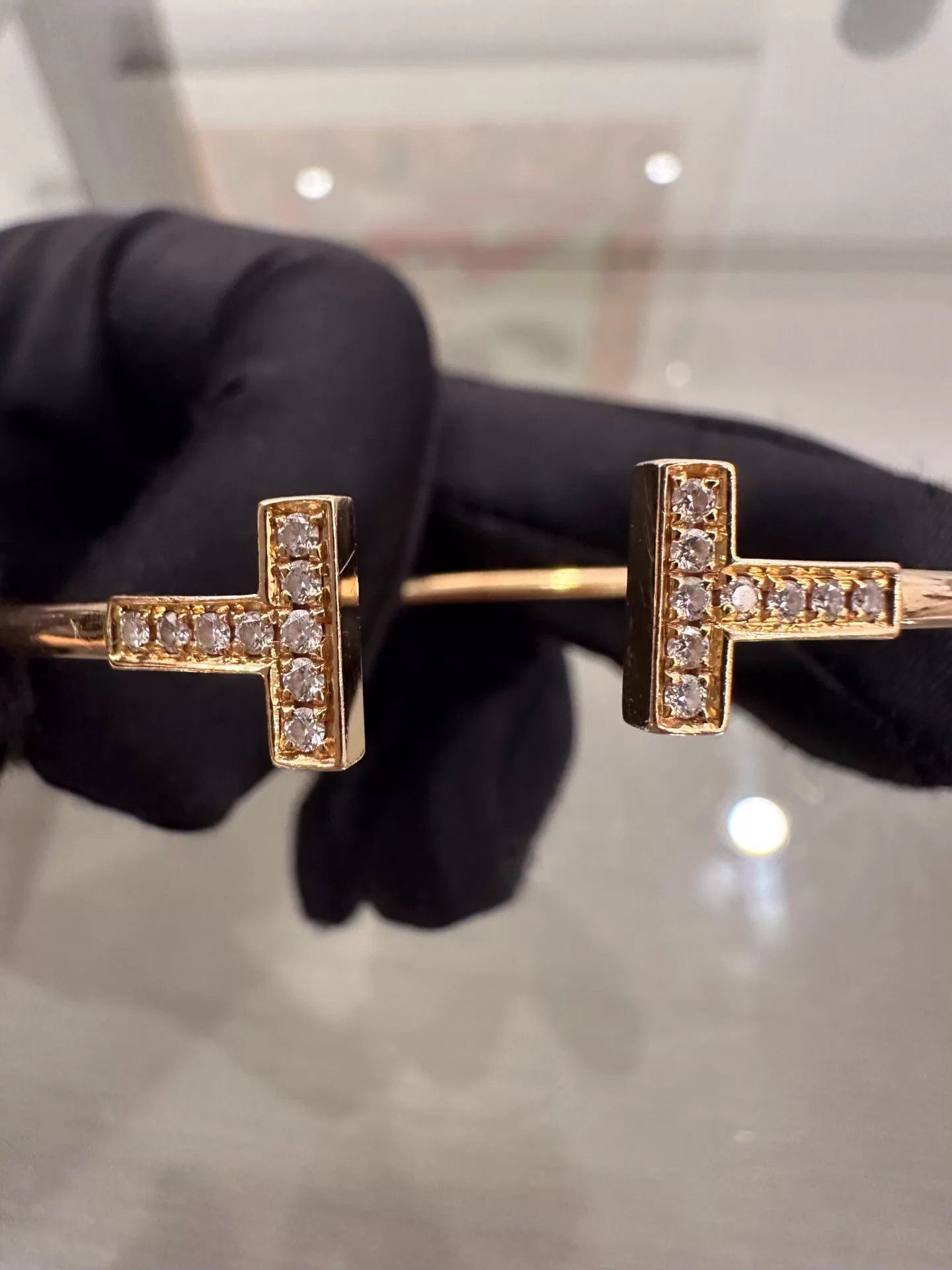 Tiffany & Co. Tiffany T Double T Pave Diamond YG Bangle 15.5cm Size ONE SIZE - 4 Thumbnail