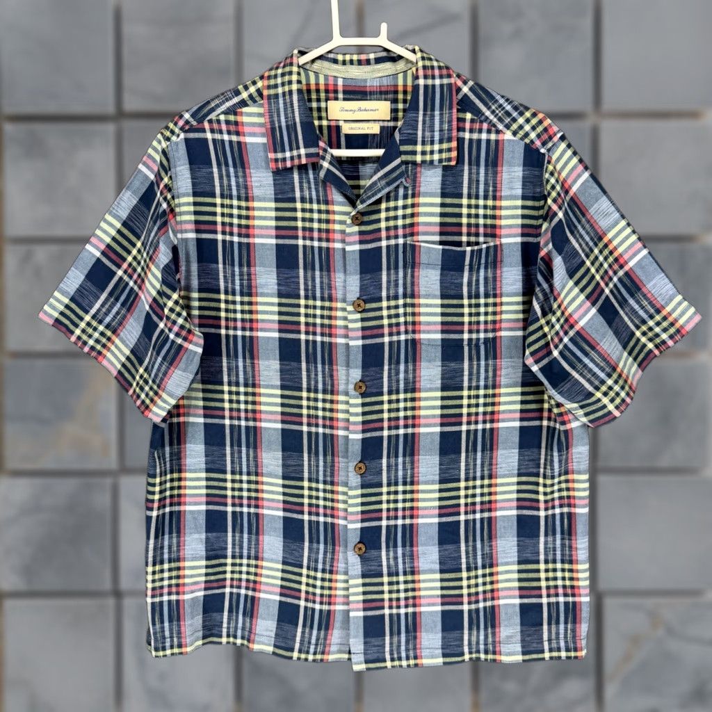 Tommy Bahama Tommy Bahama Silk Plaid Short Sleeve Button-Up Shirt Original Fit Blue Multicolor Shirt Mens M Casual Travel Beach 90s? Size US M / EU 48-50 / 2 - 1 Thumbnail