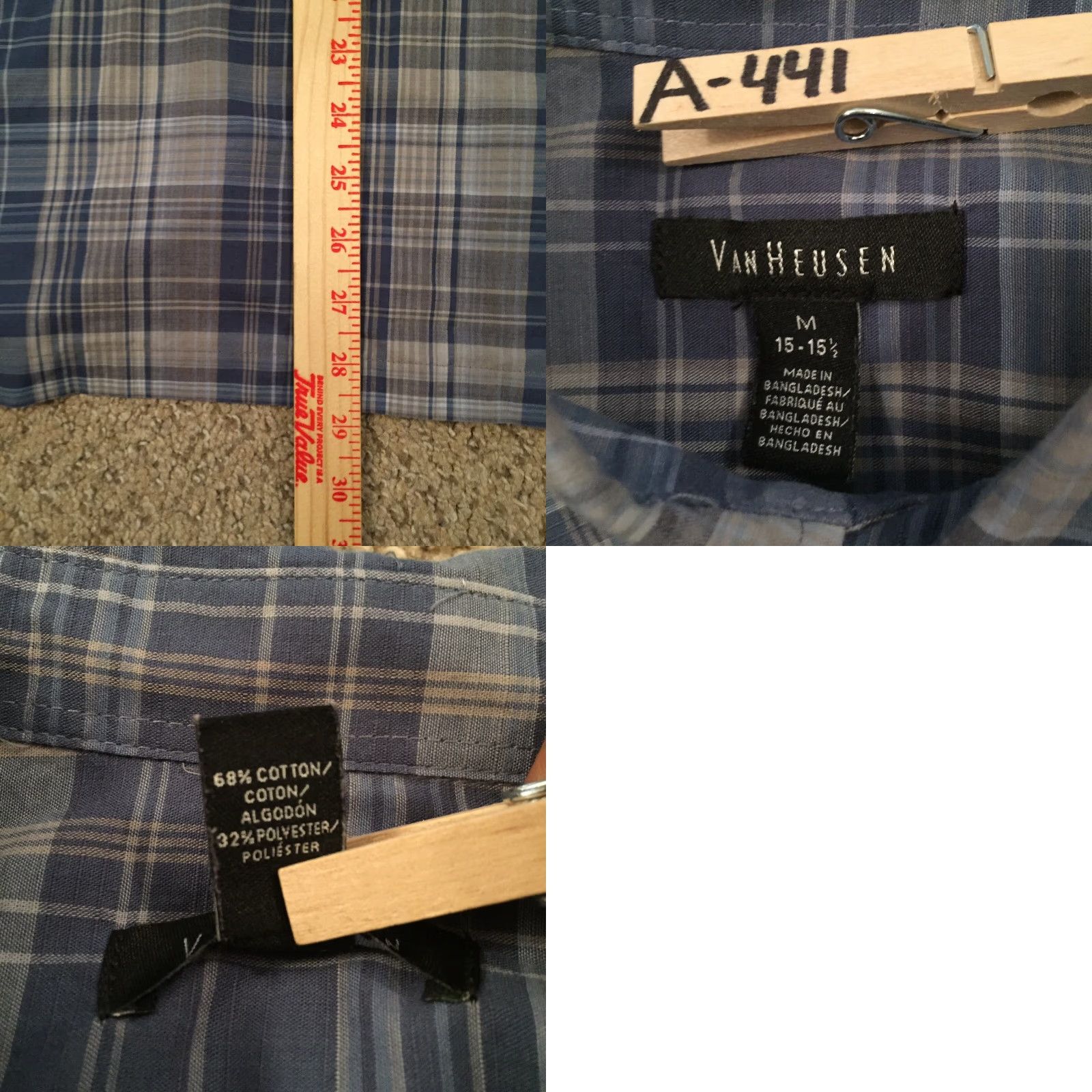 Van Heusen Van Heusen Shirt Mens 15.5 Blue Plaid Short Sleeve Button Up Size US L / EU 52-54 / 3 - 8 Thumbnail