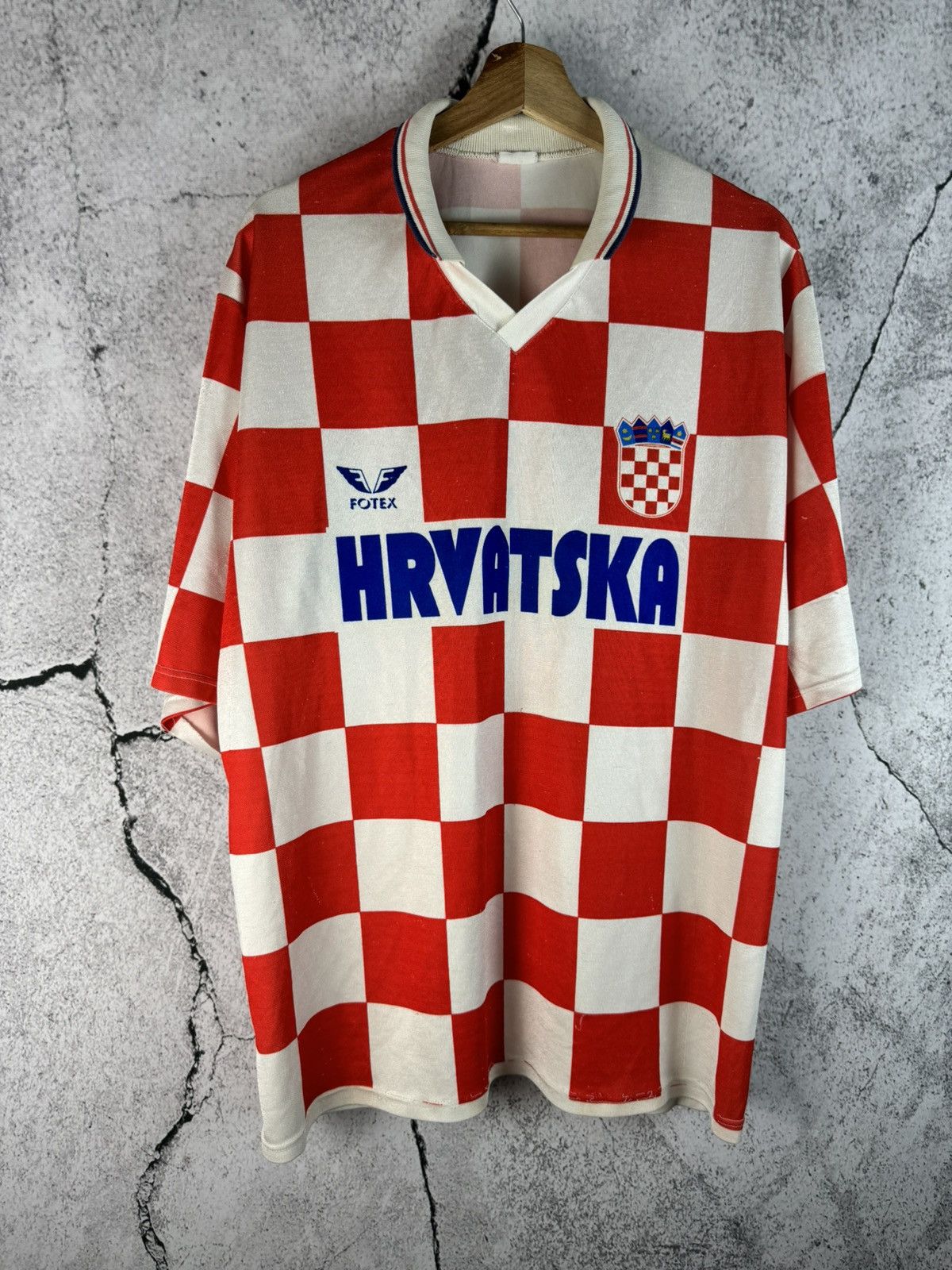 Vintage HRVATSKA Croatia Football Mens Fotex Jersey Soccer