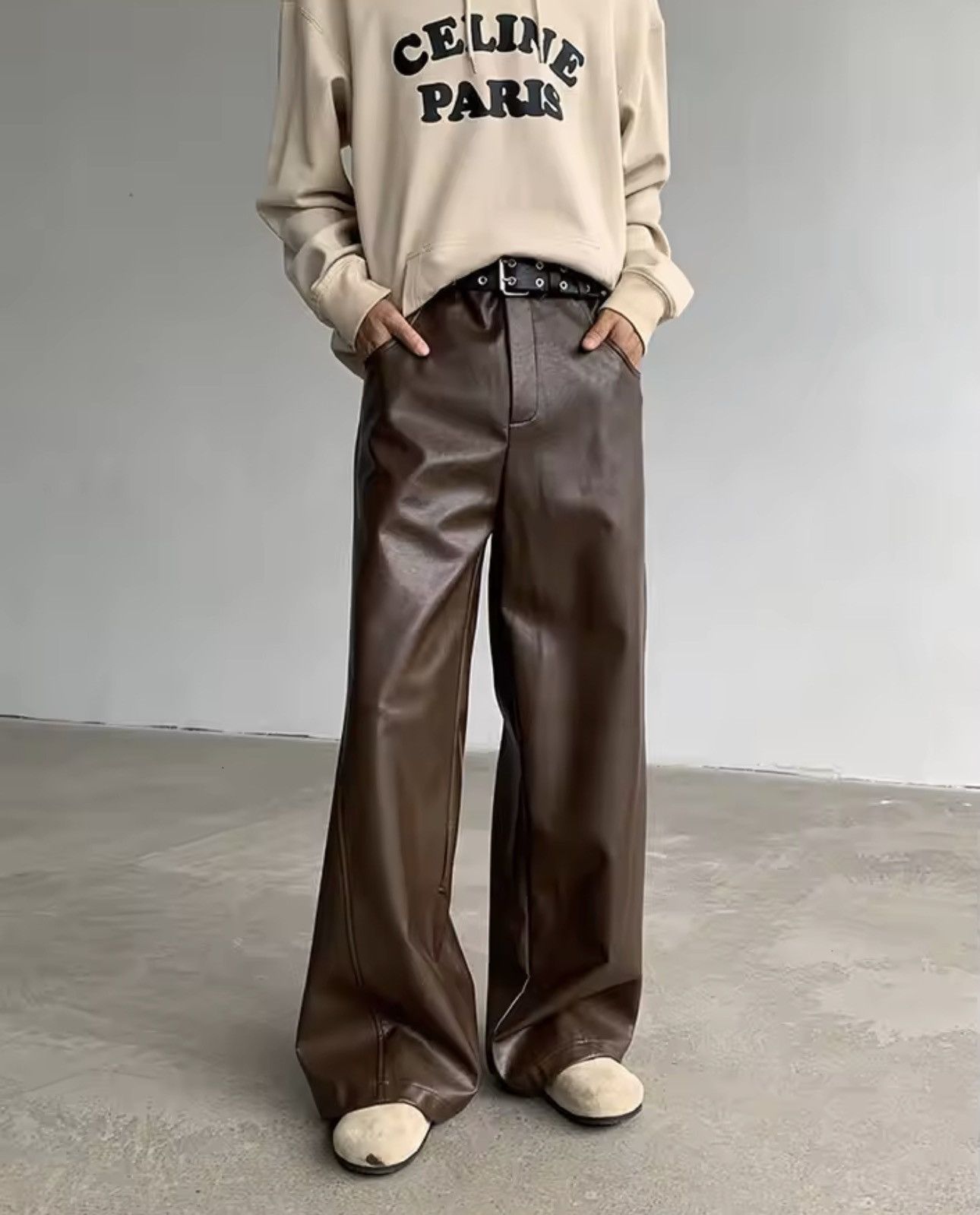 Jean Aoyama x ishi Faux Leather Brown Flare Pants Size US 29 - 5 Thumbnail