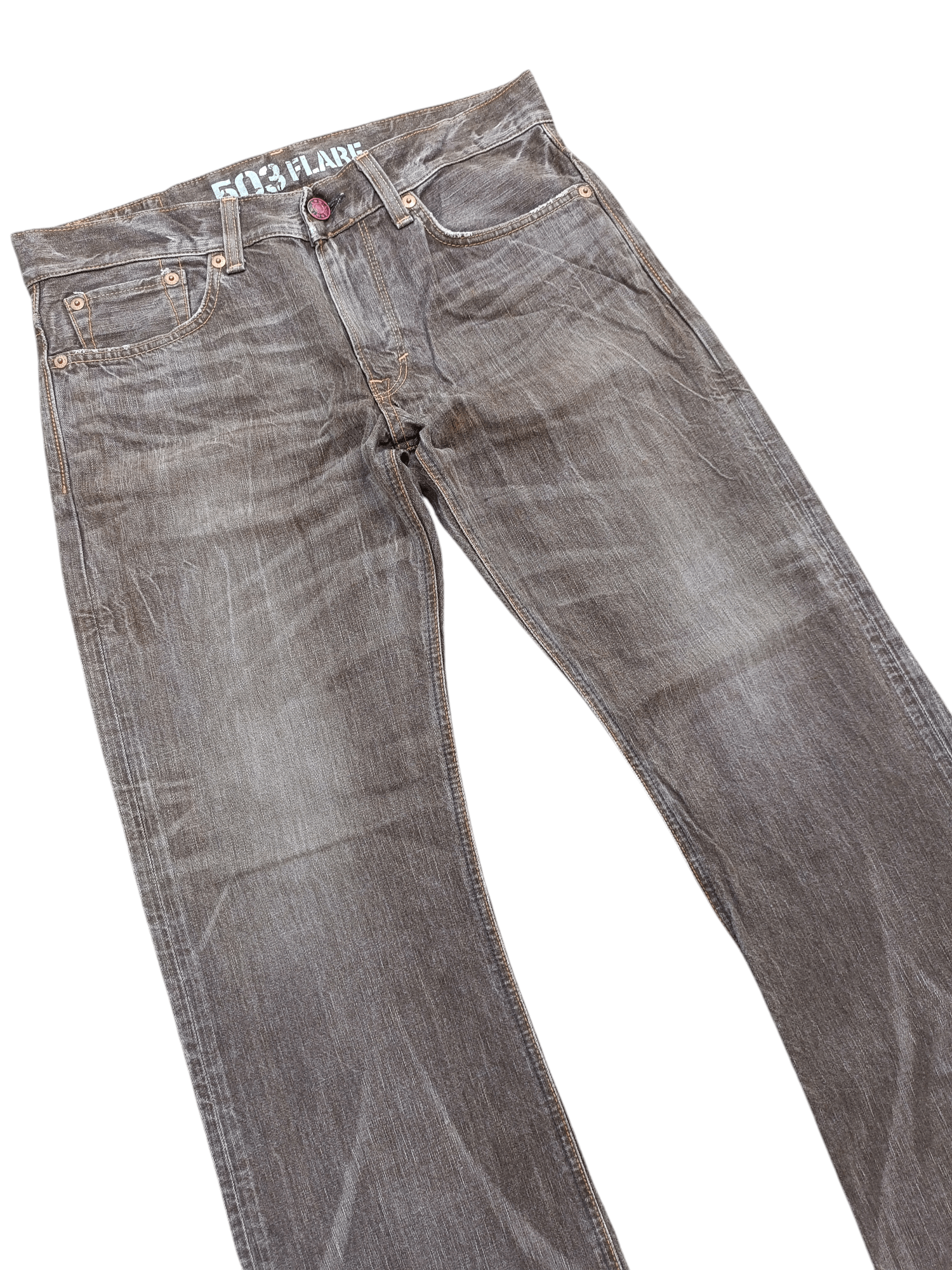Japanese Brand FLARED 90s Edwin 503 Flare BlueTrip Whiskers Faded Jeans Size US 35 - 2 Thumbnail