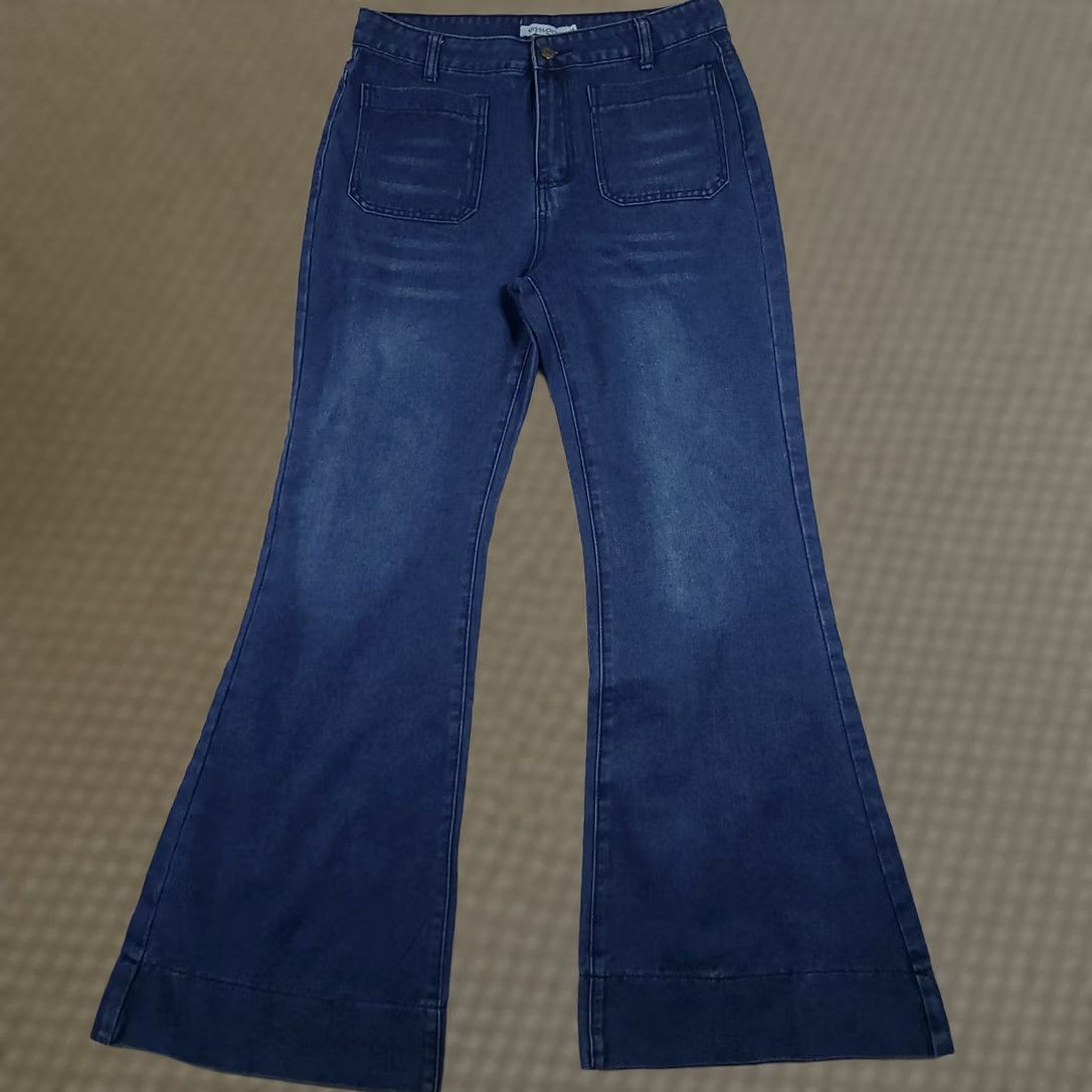 Vintage Misslook Jeans Women's Medium 32x32 High Rise Denim Flare Retro Festival Bohemian 90s Flared Jeans Mens? Size 32" / US 10 / IT 46 - 1 Thumbnail