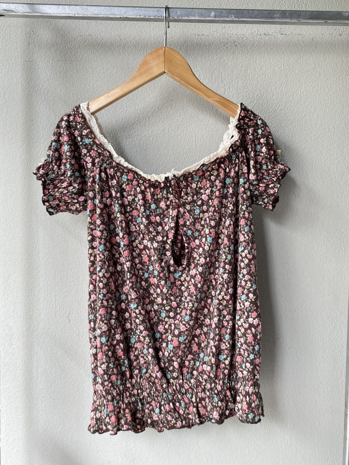 LIZ LISA LIZ LISA Brown Floral Off-Shoulder Blouse Size M / US 6-8 / IT 42-44 - 2 Thumbnail