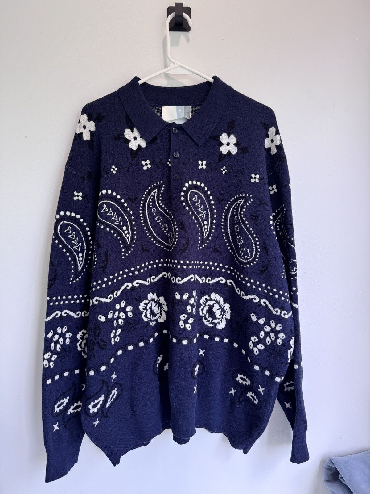 Kith Mens Paisley Harmon Pullover Nocturnal Blue Size XXL