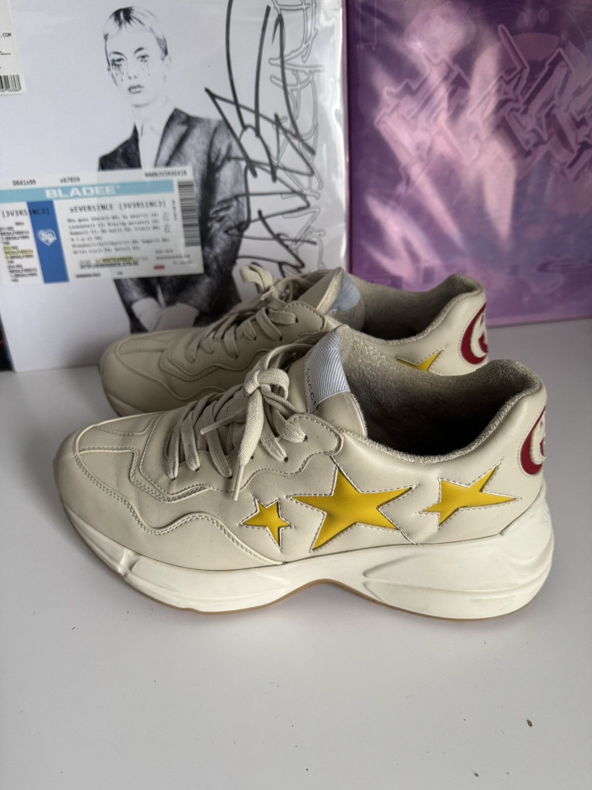 Gucci Gucci Rhyton Star Leather Sneakers Cream Yellow Luxury Size US 8.5 / EU 41-42 - 1 Thumbnail