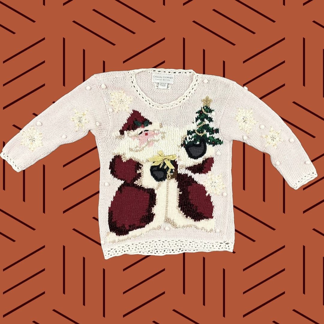 Vintage VINTAGE Casual Corner Knit Sweater Shirt Ladies XS Pink Santa Christmas 90s Geometric Beaded Pullover Women XS Size XS / US 0-2 / IT 36-38 - 1 Thumbnail