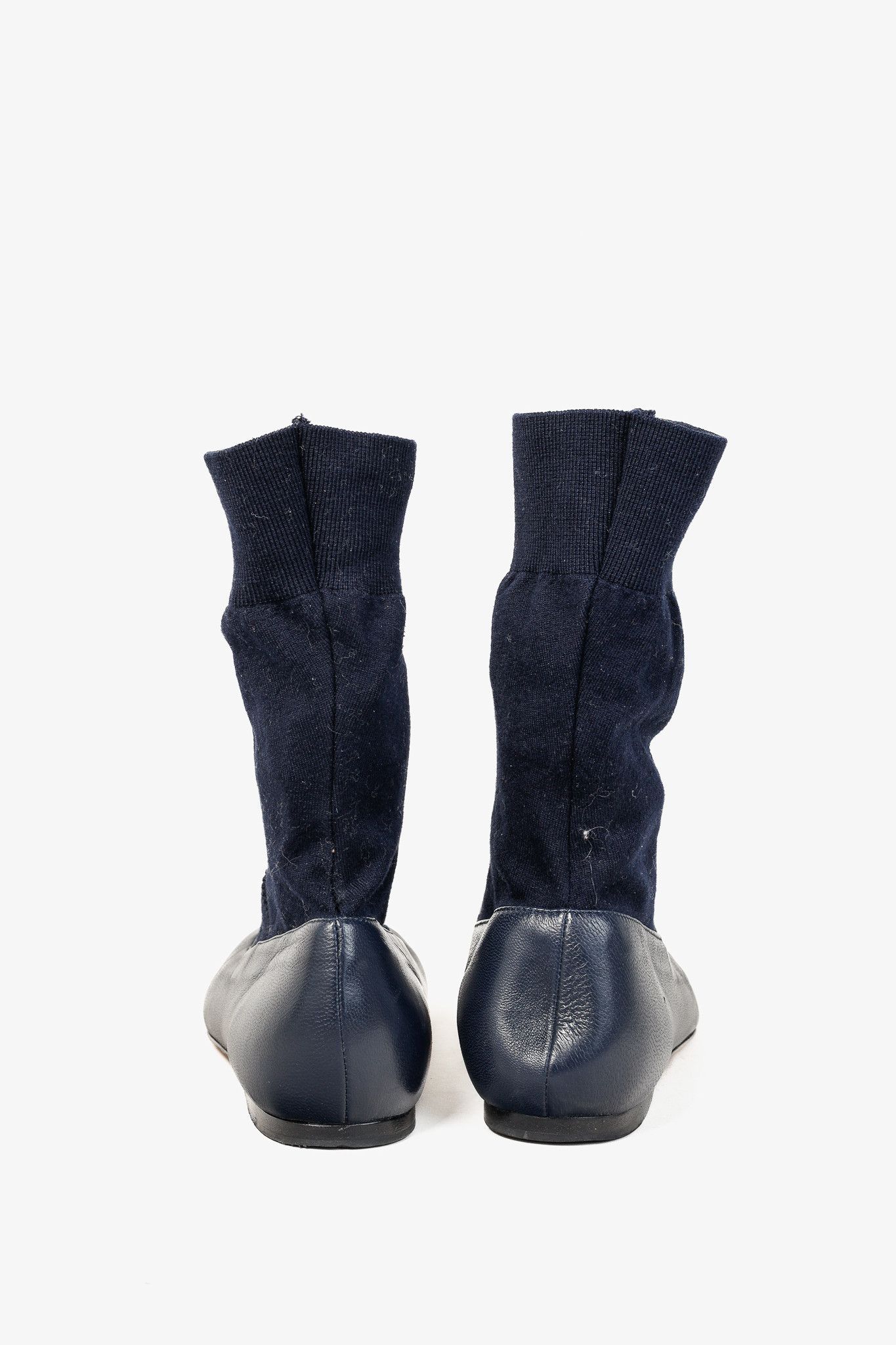 Tibi Tibi Borg Navy Leather Flat Sock Boots Size US 6 / IT 36 - 3 Thumbnail