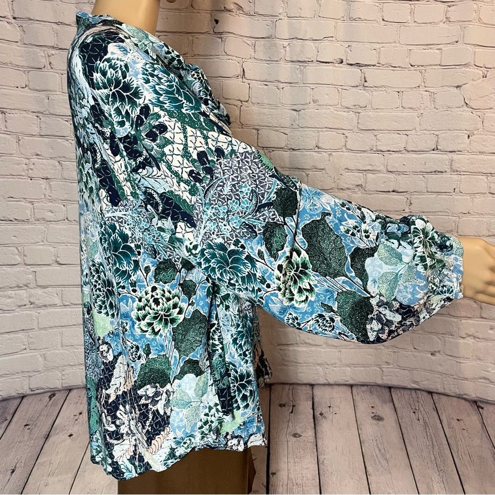 Other Terra & Sky Floral Long Sleeve Tie Neck Rayon Blouse Size 2 Size XXL / US 16-18 / IT 52-54 - 3 Thumbnail
