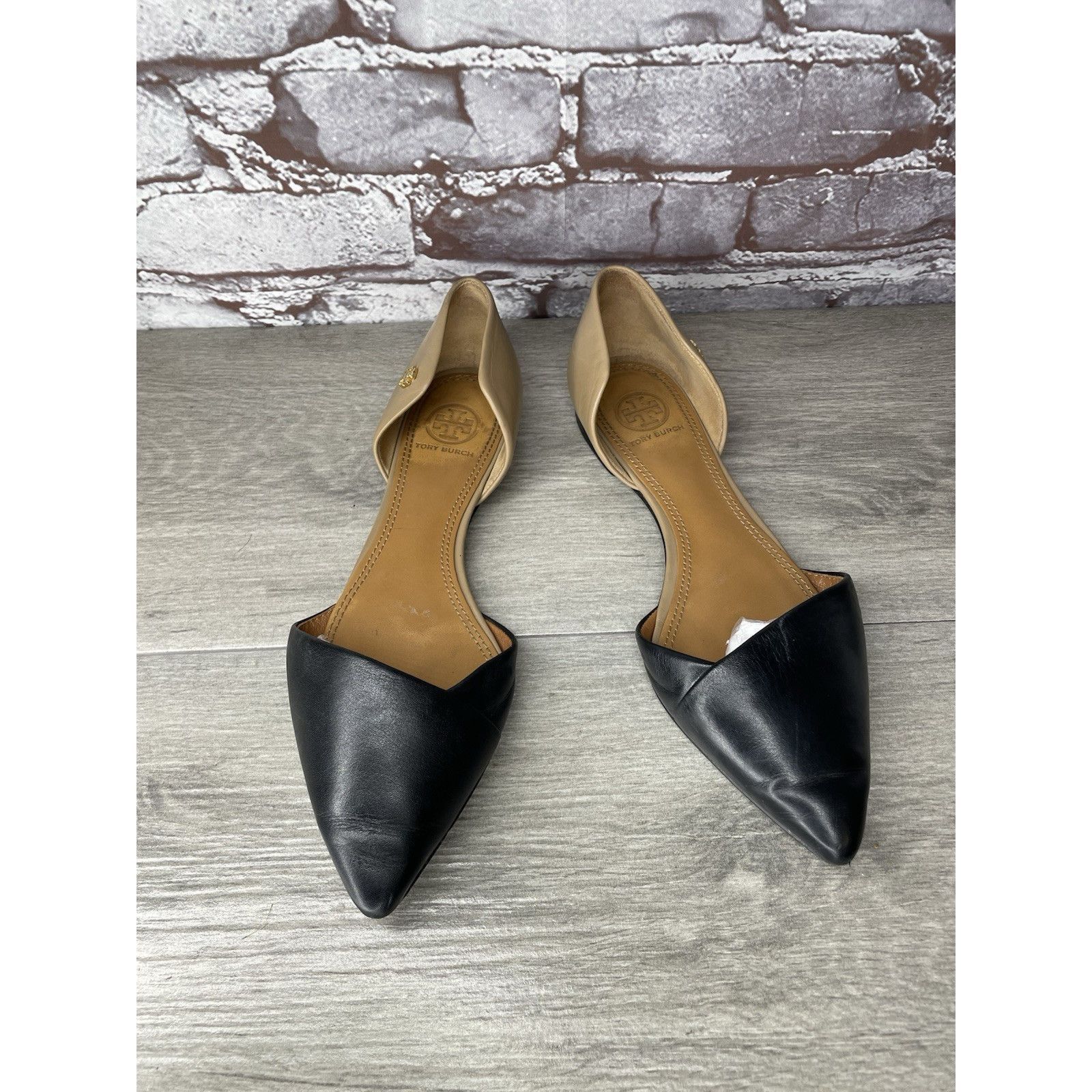 Tory Burch Tory Burch Viv D'Orsay Black Nude Leather Pointed Toe Flats Size US 7 / IT 37 - 10 Thumbnail
