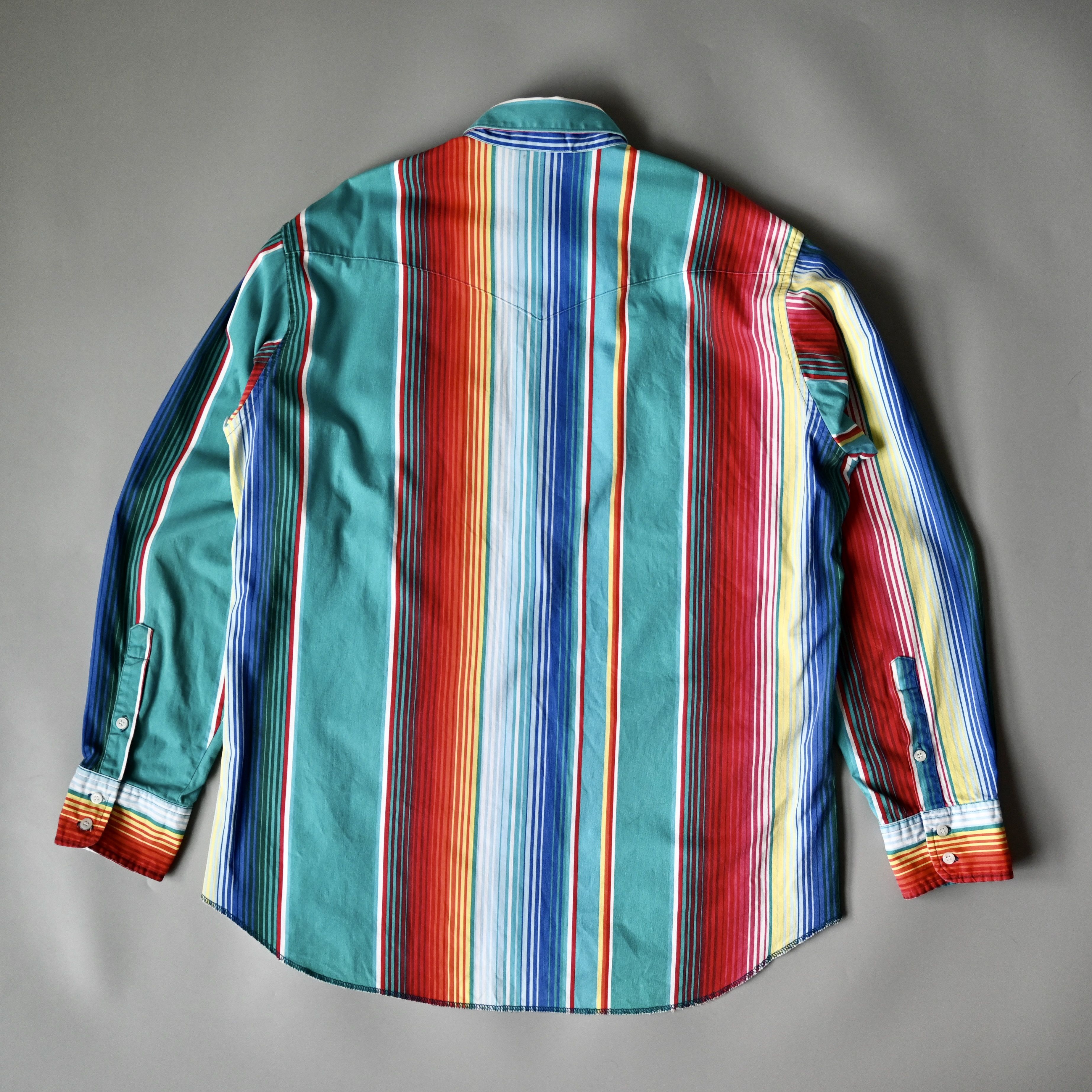 Vintage VTG Wrangler teal base sunlight stripe cotton western shirt Size US L / EU 52-54 / 3 - 4 Thumbnail