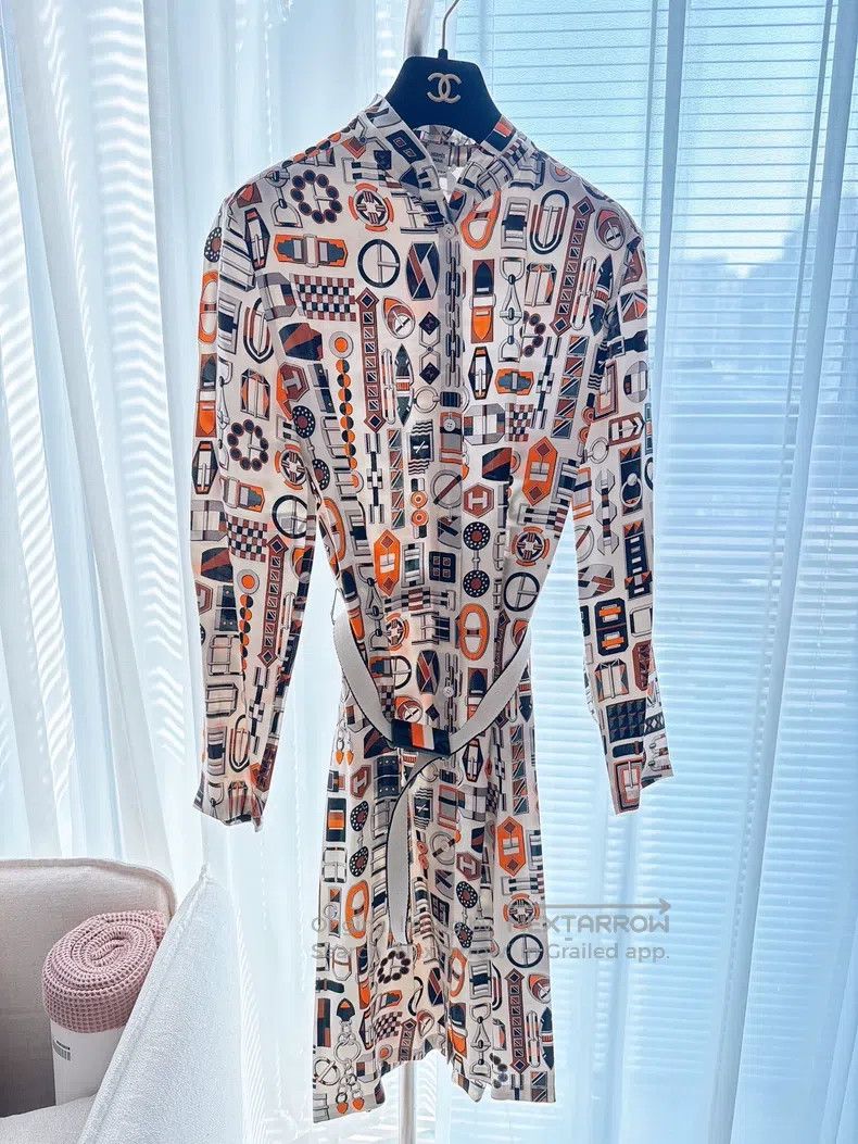 Hermes Hermes Silk Printed Shirt Dress Size XXS / US 00 / IT 34 - 1 Thumbnail